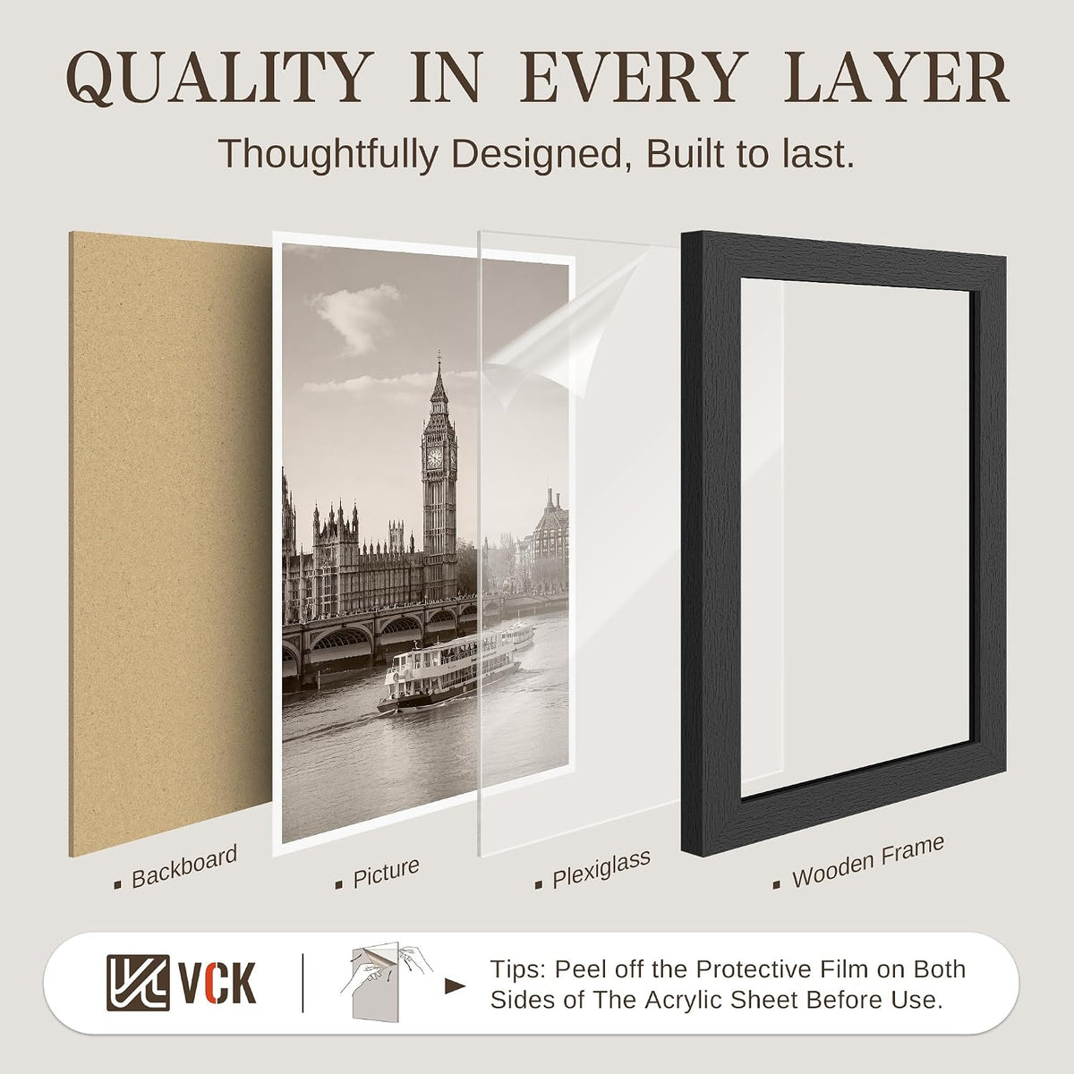 VCK 12x18 Picture Frame Set of 10 - Black, Wide Border Solid Wood Frame, Display Pictures in Horizontal and Vertical