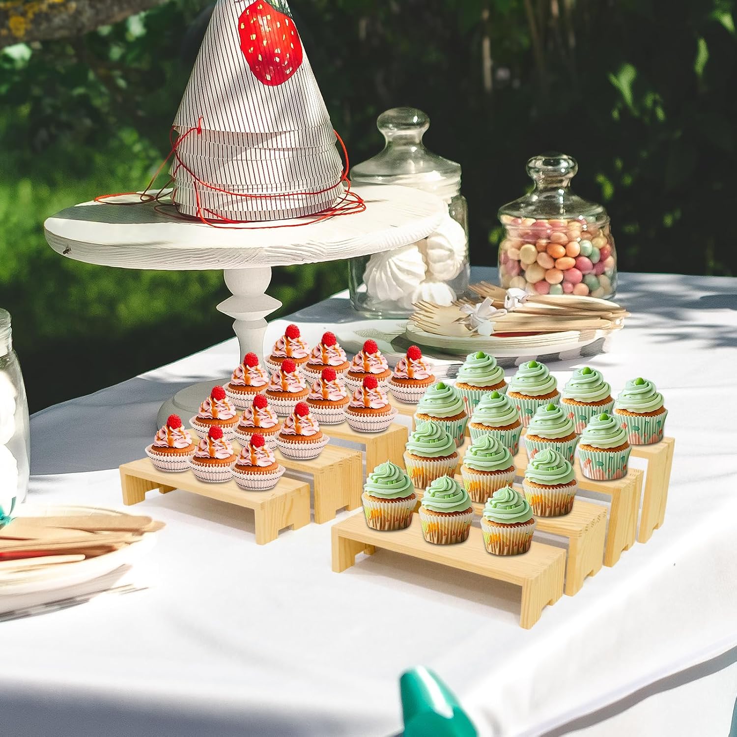 Yikaroeli 2 Set Large Wood Display Risers Display Stands Wooden Cupcake Stand Dessert Food Buffet Risers for Vendor