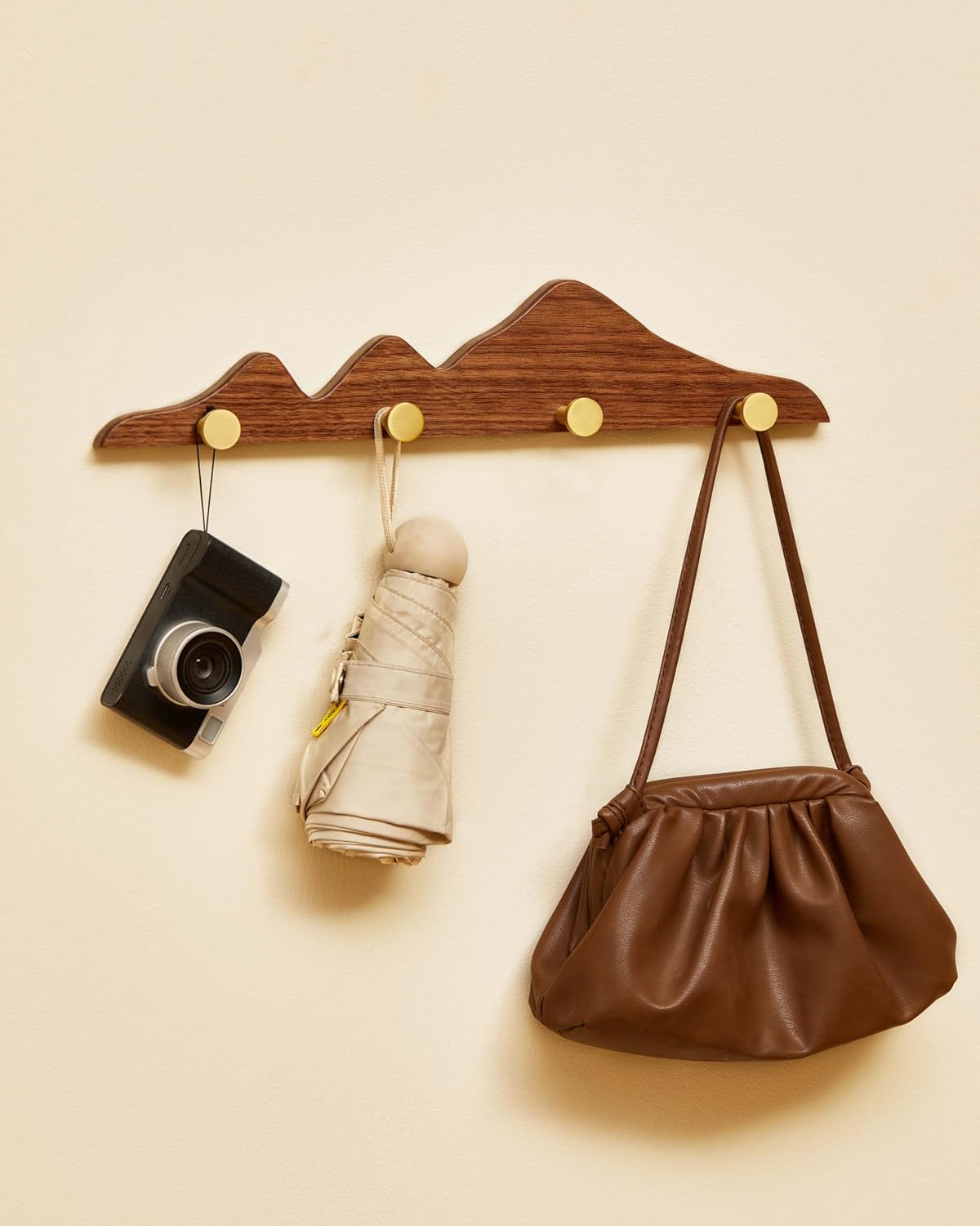 Wooden Coat Rack / 4 Hooks / Gold