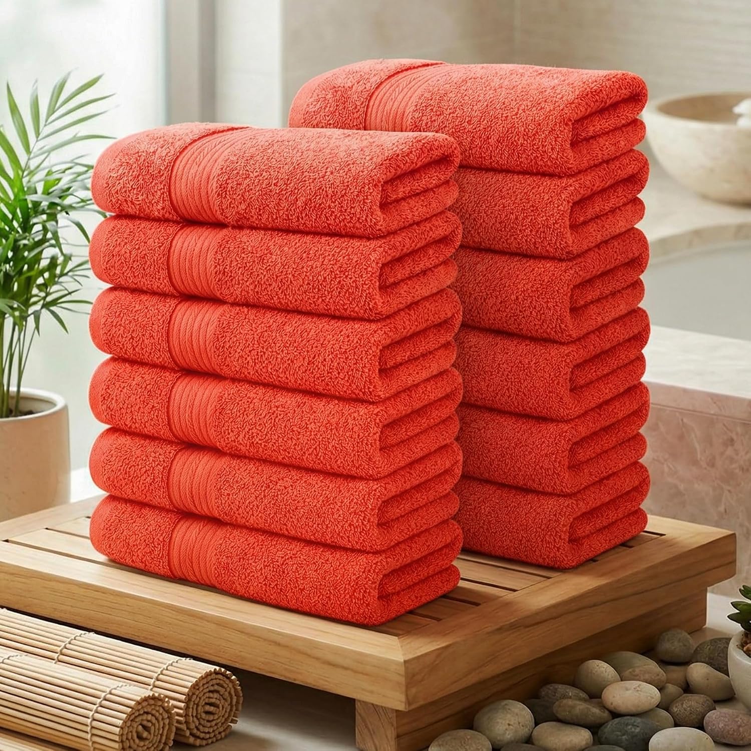 100% Cotton Hand Towels 18x28 Inches, 600 GSM, Soft & Absorbent, Set of 12, Orange