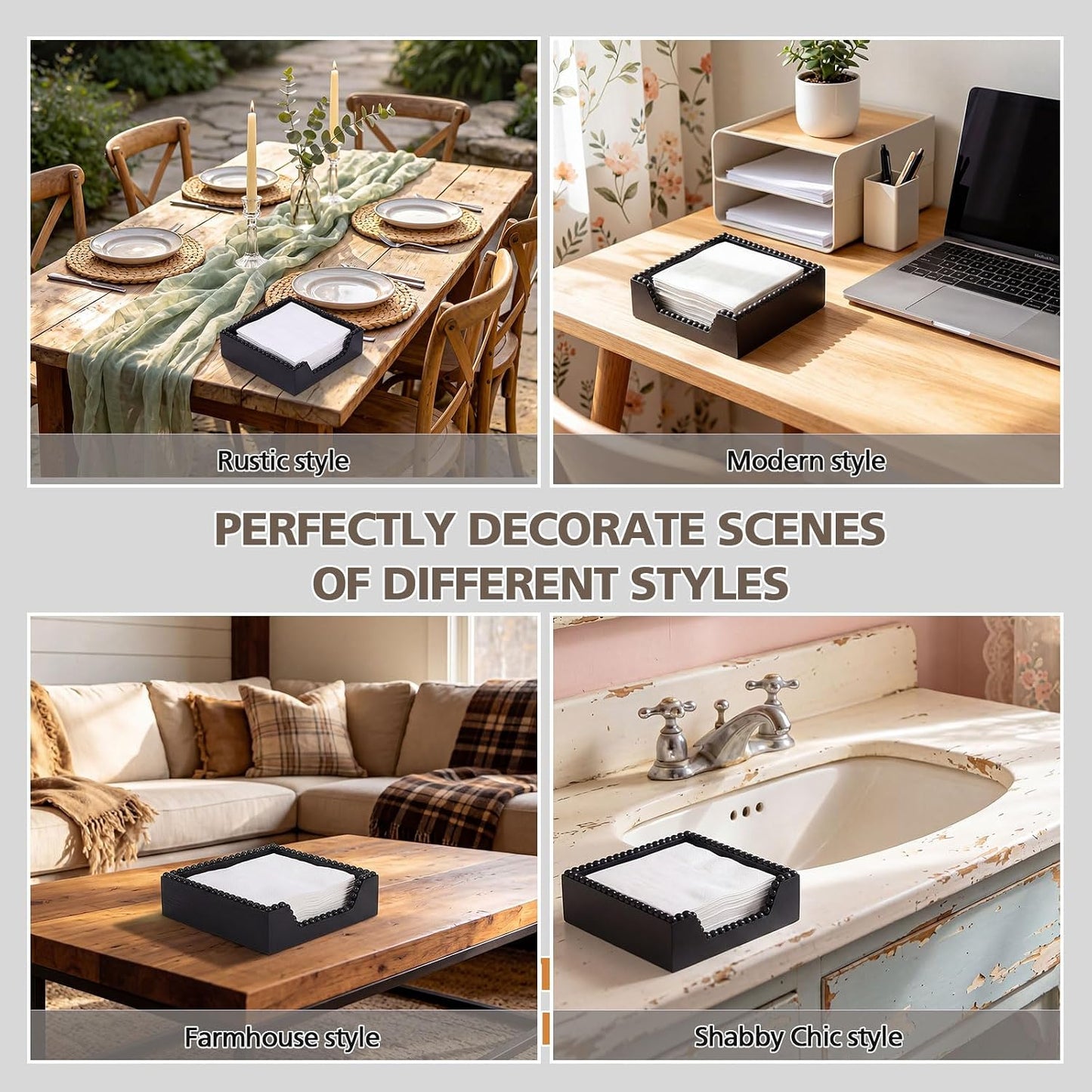 Farmhouse Wood Napkin Holder / Black / 7.36