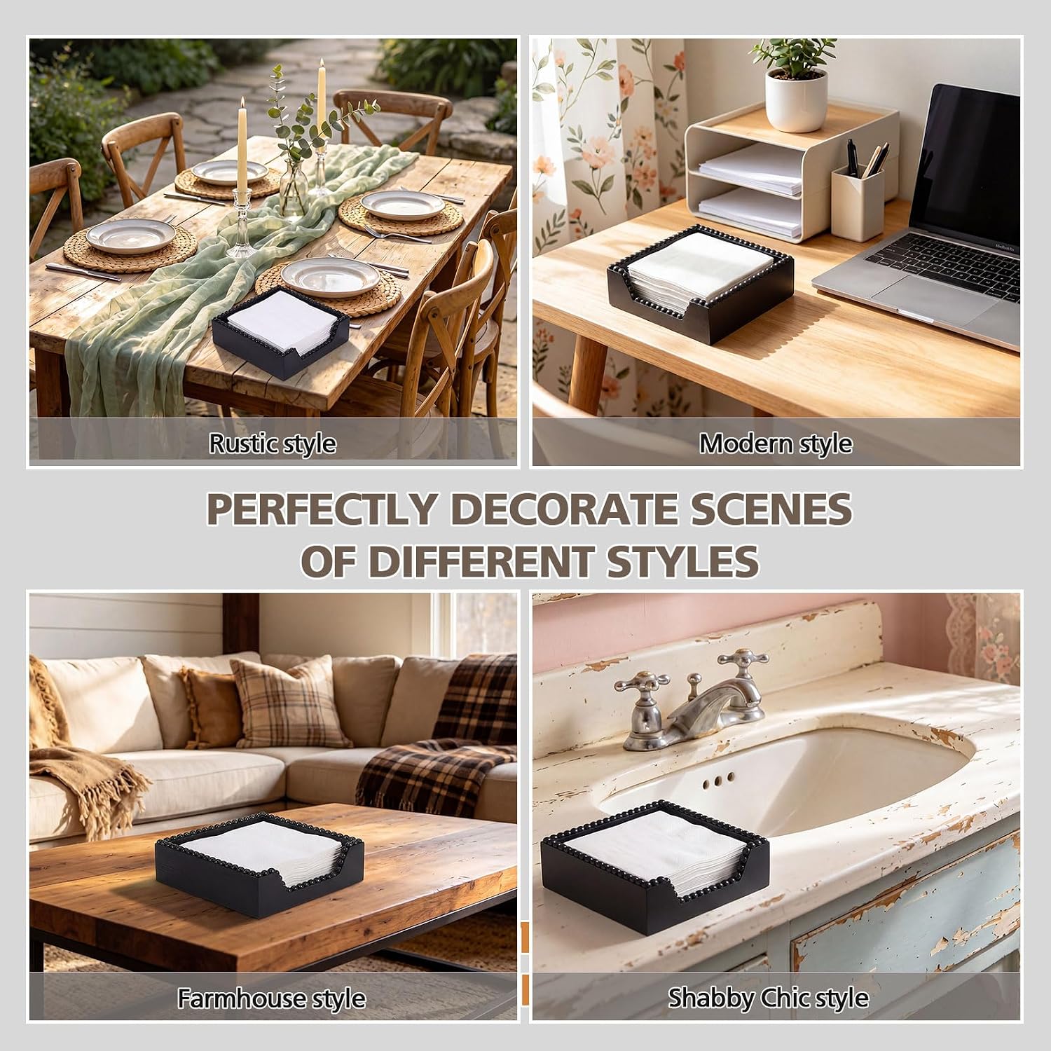 Farmhouse Wood Napkin Holder / Black / 7.36