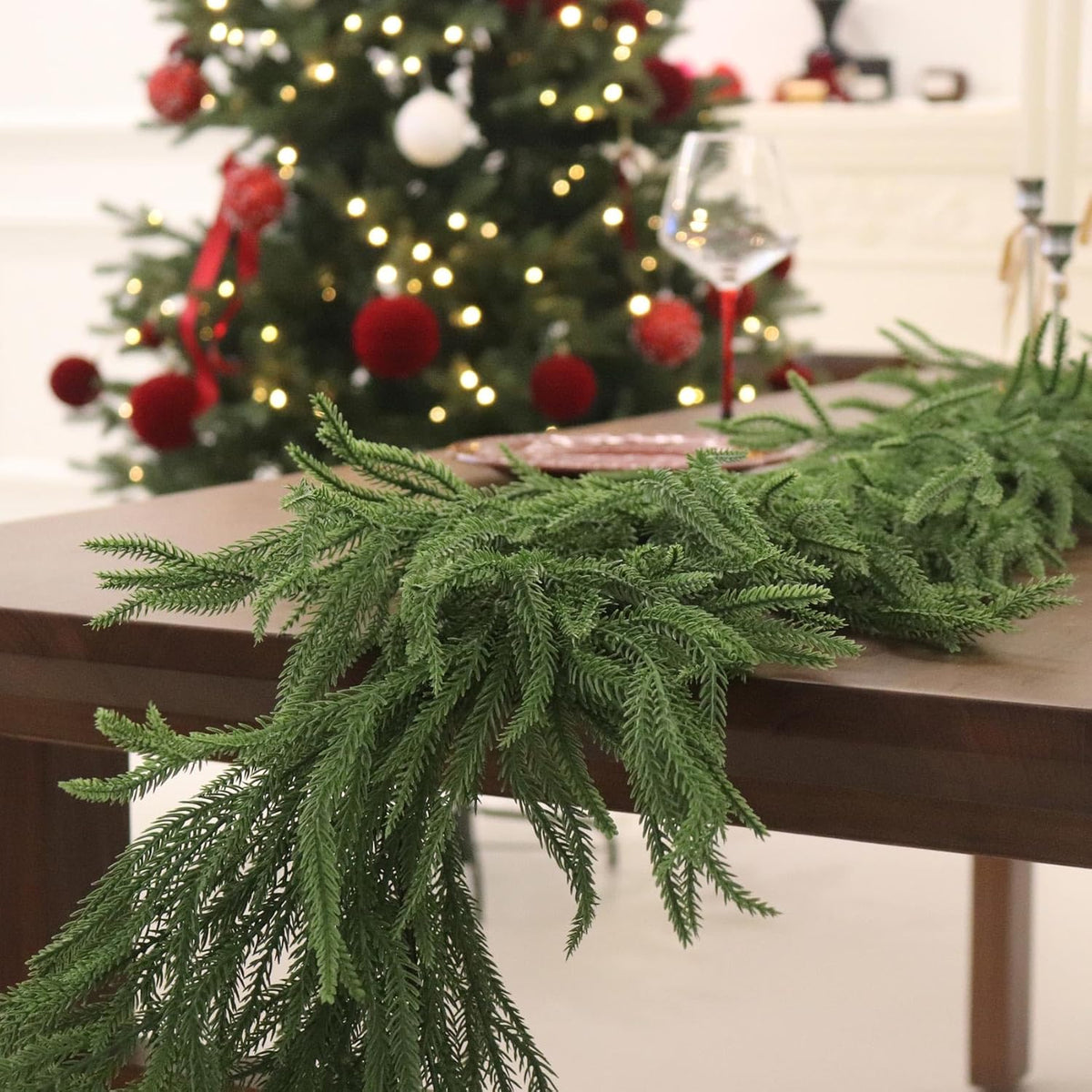 15FT Christmas Norfolk Pine Garland Real Touch for Mantle Decoration | Artificial Realistic Winter Greenery Garland for