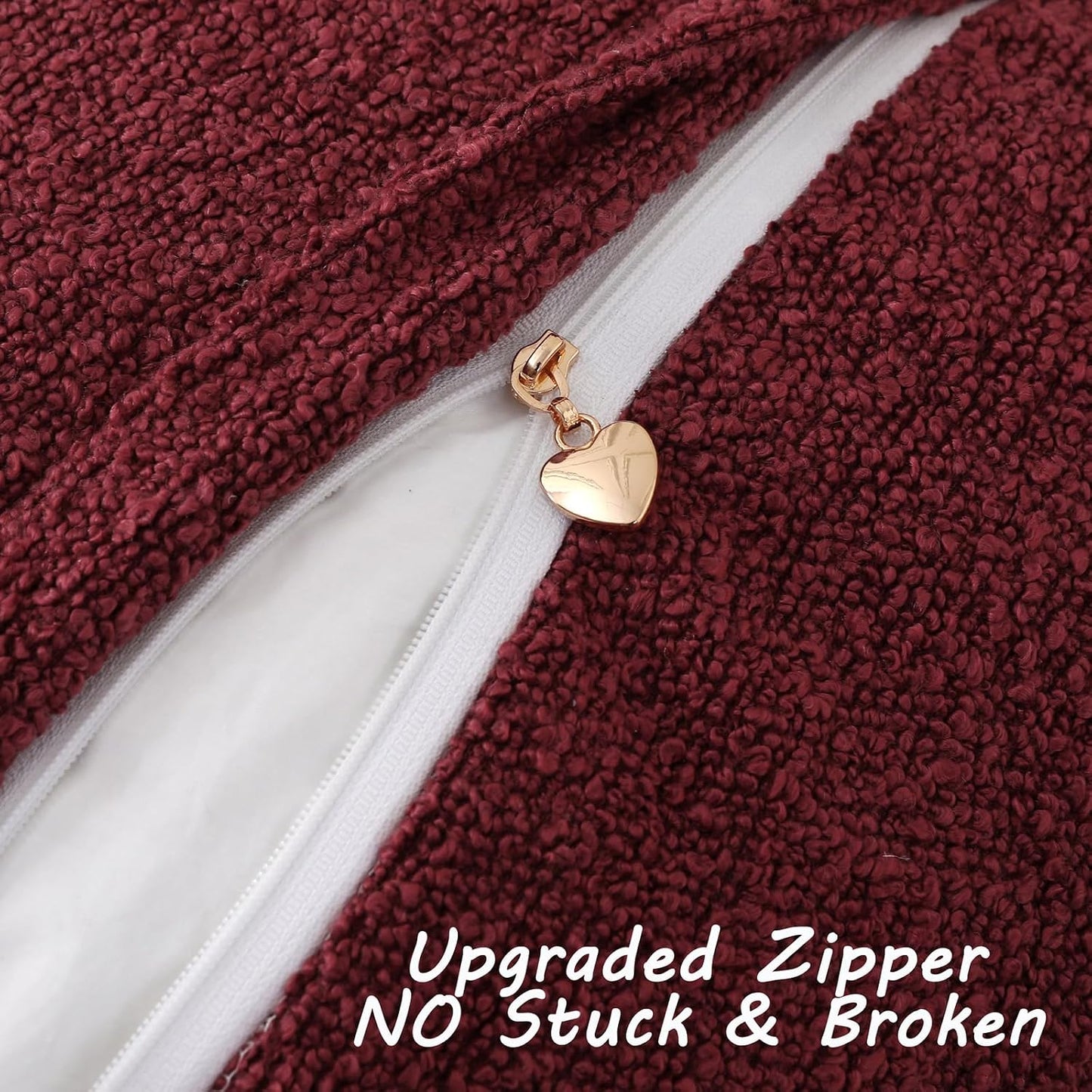 Decorative Throw Pillow Covers Soft Solid Boucle Textured Cushion / Burgundy / 18 x 18 / Set of 2