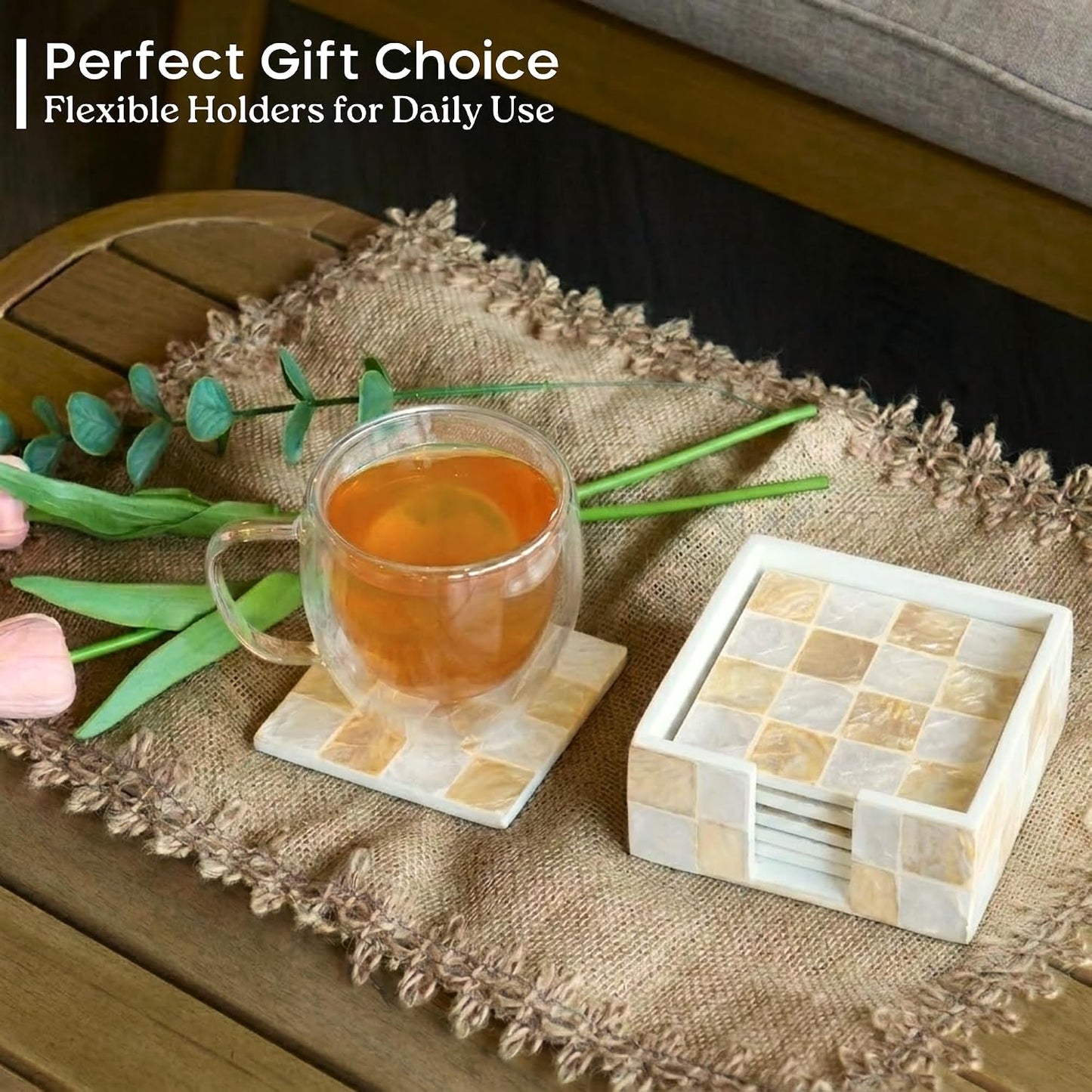 Modern Decorative Farmhouse Coasters for Coffee / Ivory / Set of 6