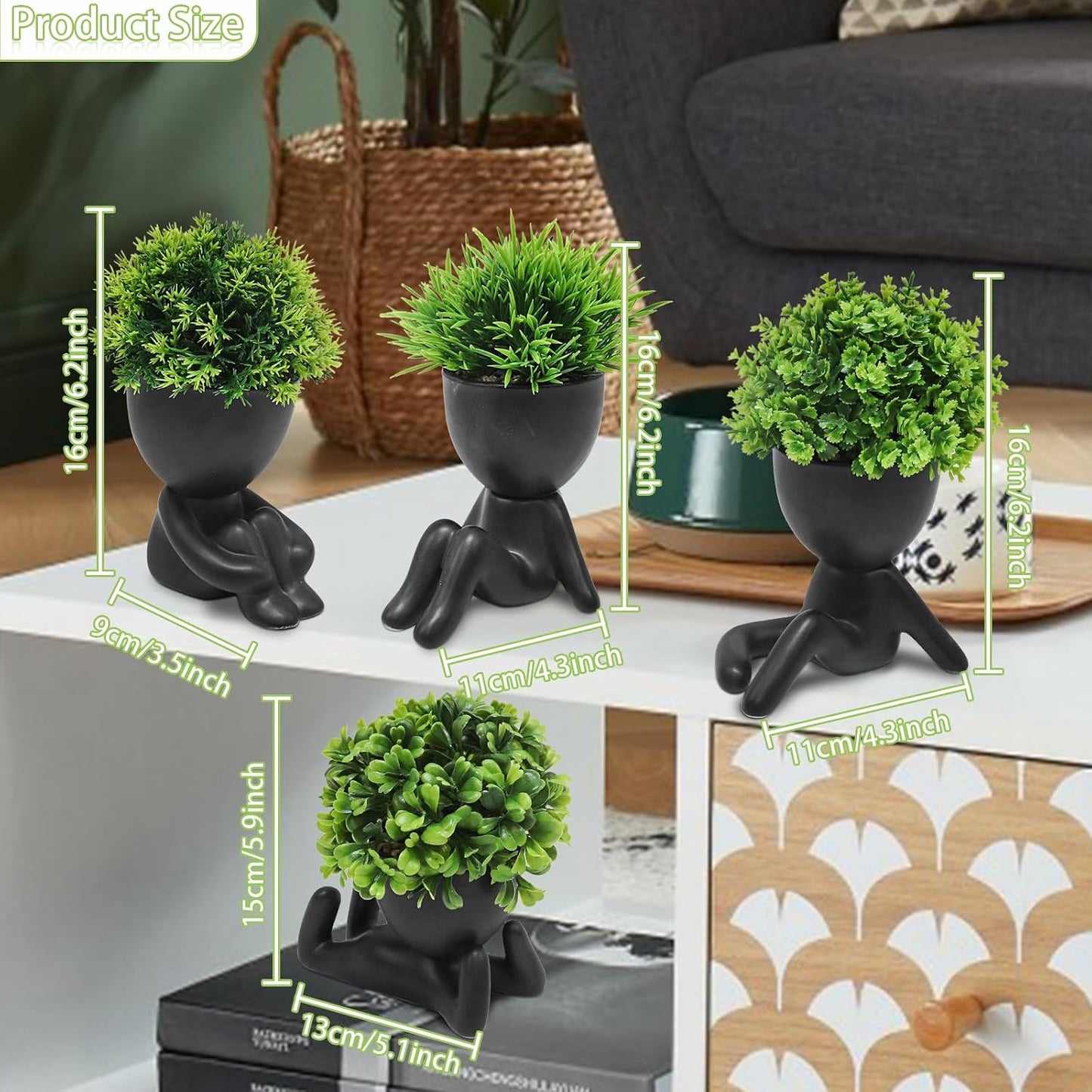 Artificial Mini Succulent Plants / Black / Set of 4