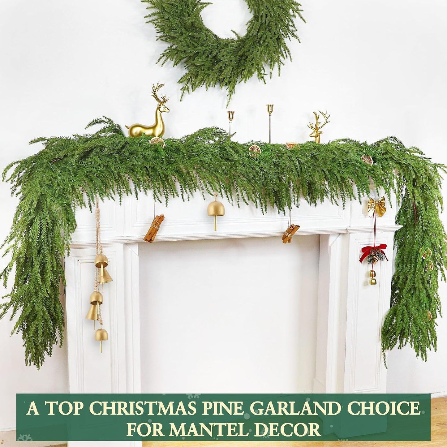 Thicker -9 Ft by 12 Inch Real Touch Christmas Norfolk Pine Garland Realistic, Artificial Christmas Garland with 180