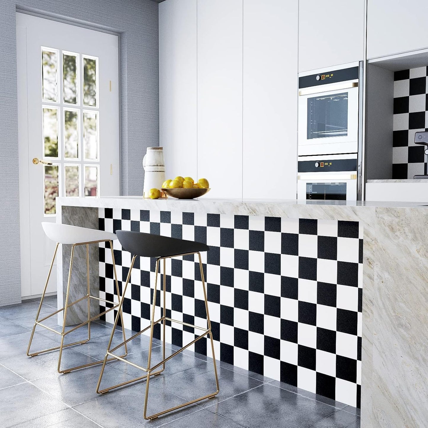 Black and White Checkered Wallpaper Contact Paper for Countertops / 17.7 x 200 / Black/white