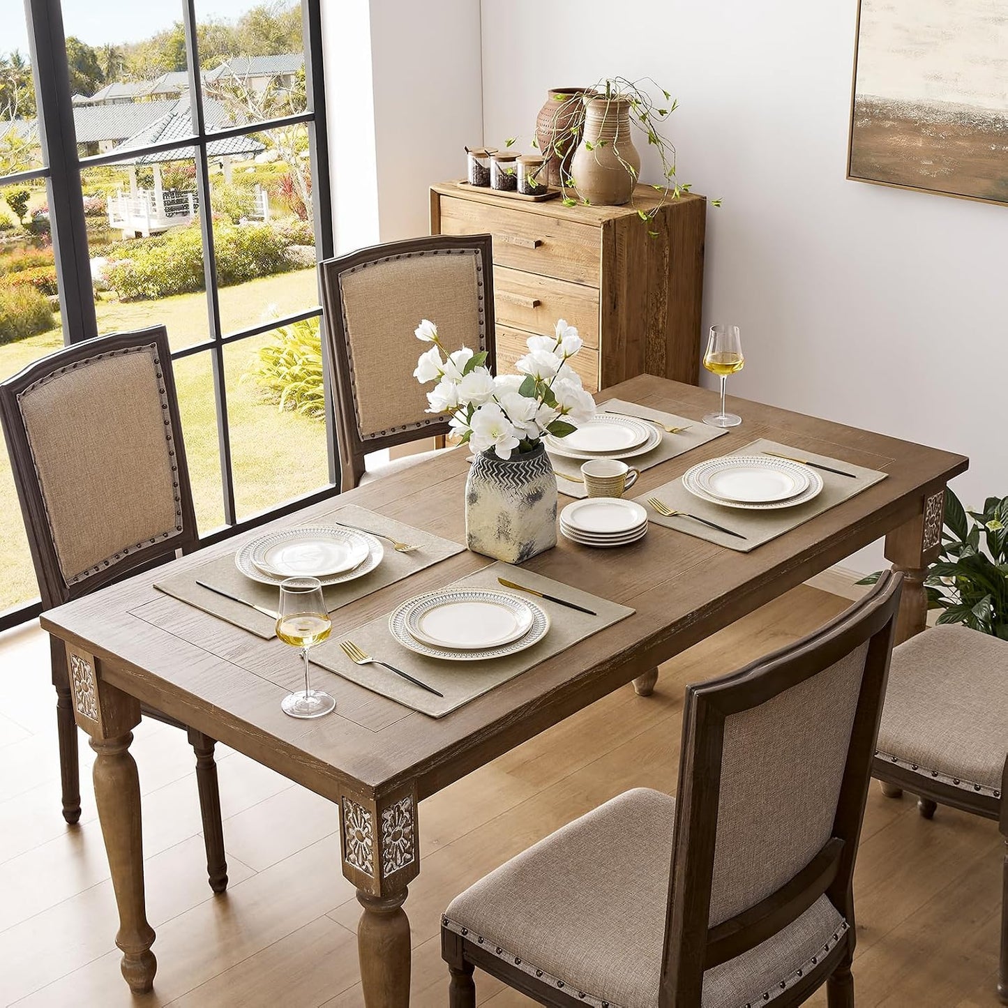 Romanstile Cloth Placemats Set of 8, Heat Resistant Double Layered Thickened Place Mats, Washable Faux Linen Farmhouse