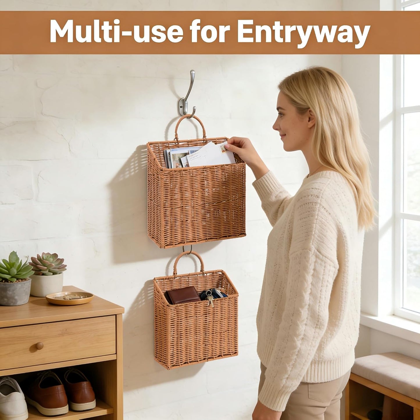 Handmade Rattan Hanging Wall Baskets / L+M / Set of 2