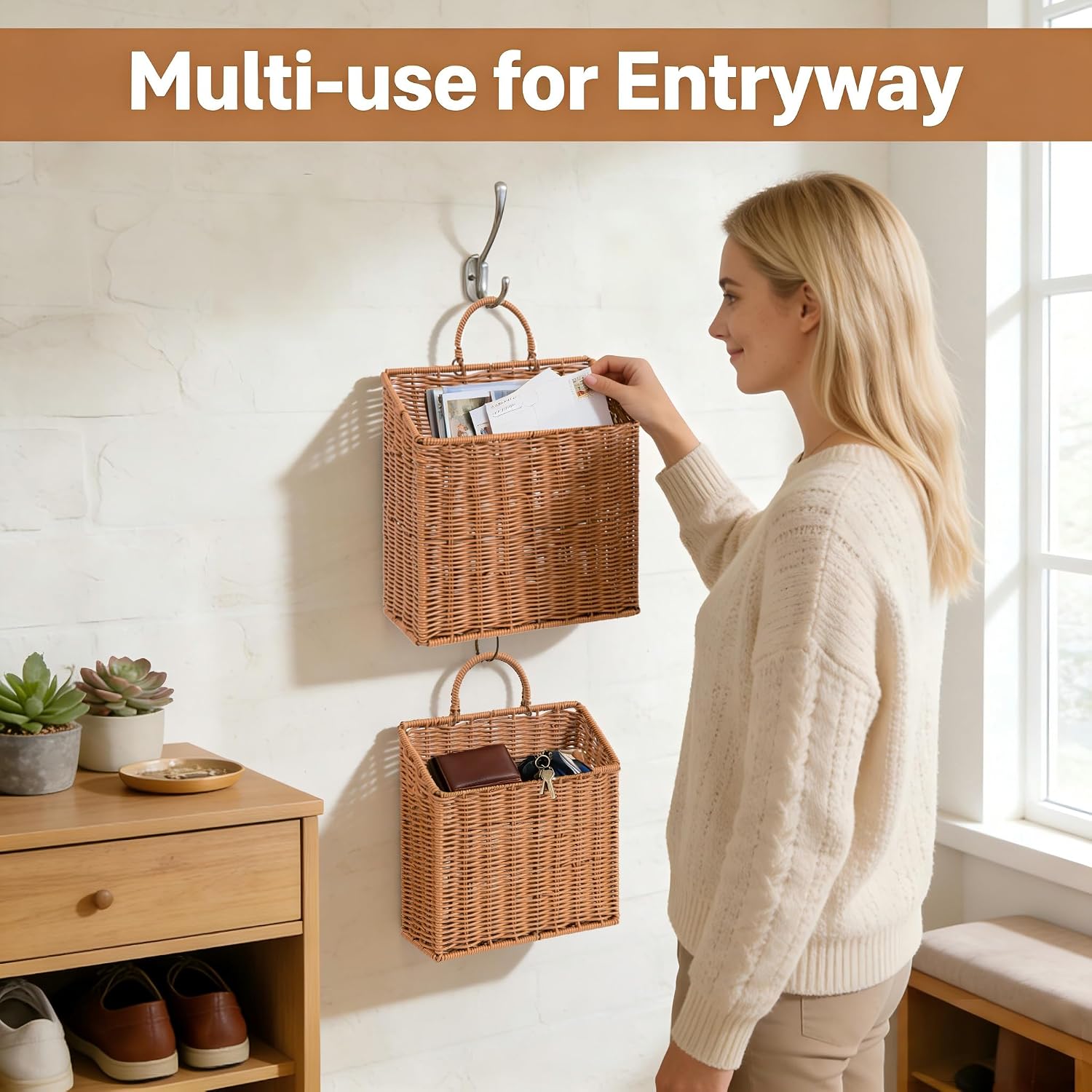 Handmade Rattan Hanging Wall Baskets / L+M / Set of 2