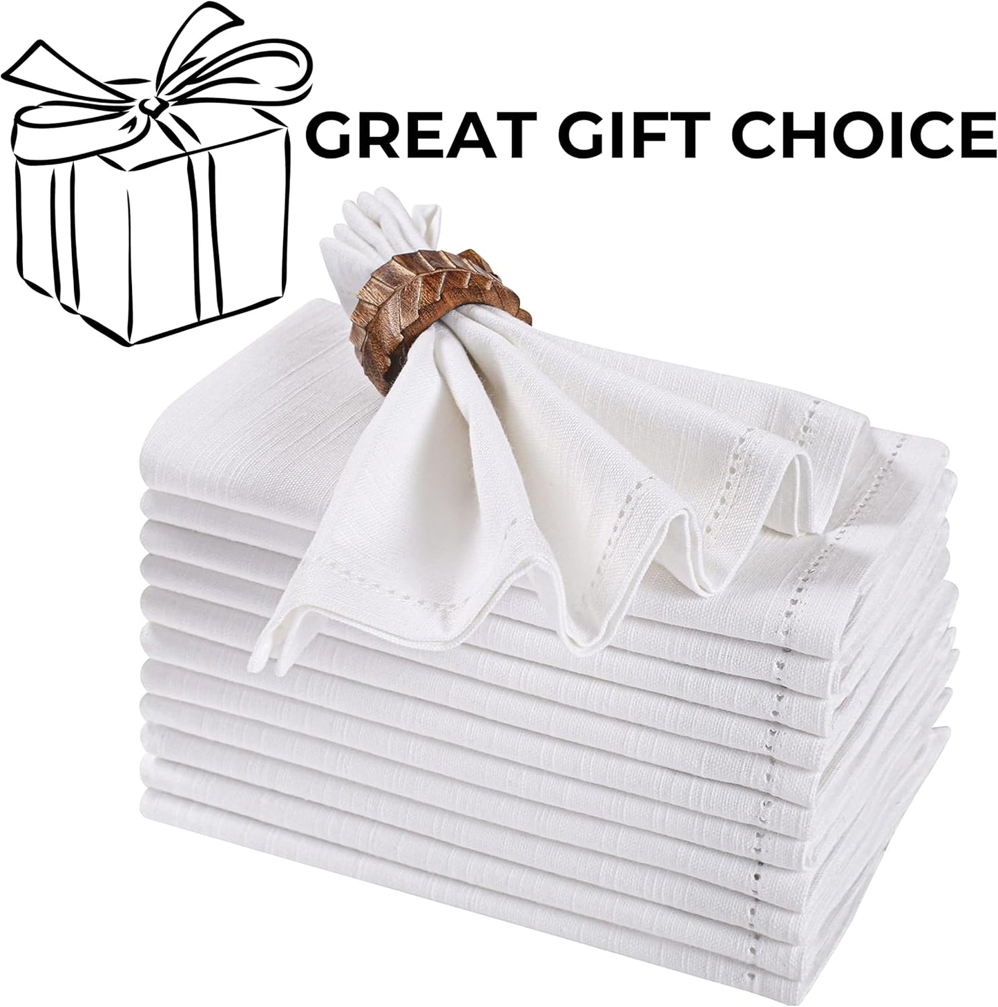 Bedding Craft Cloth Napkins Set of 12 – 17x17 White Cotton Duck Fabric Dinner Napkins with Mitered Corners &