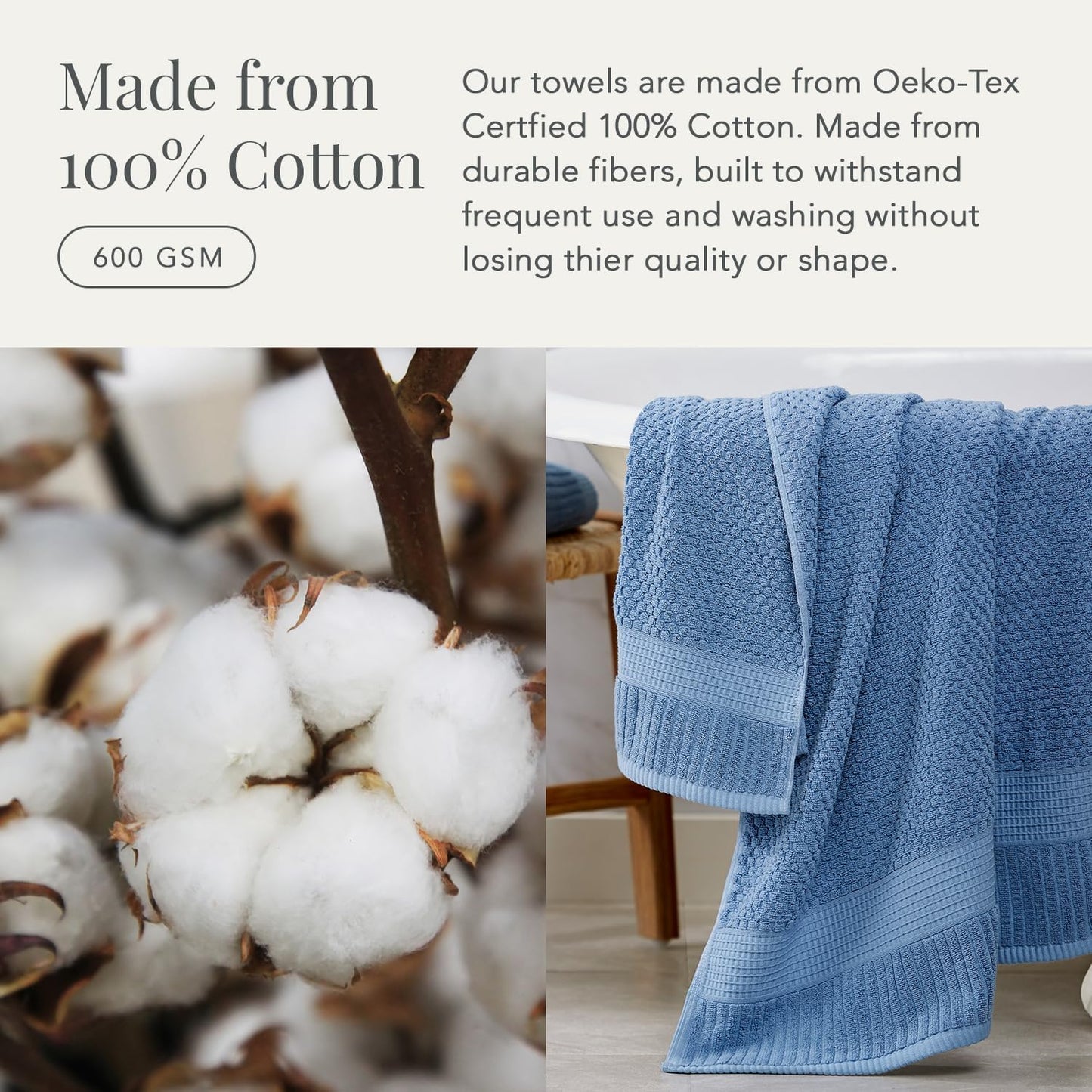 NY Loft 100% Cotton 6-Piece Bath Towel Set | Blue | Oeko-TEX | Quick-Dry | 30" x 52" Bath Towels | 16" x 28" Hand