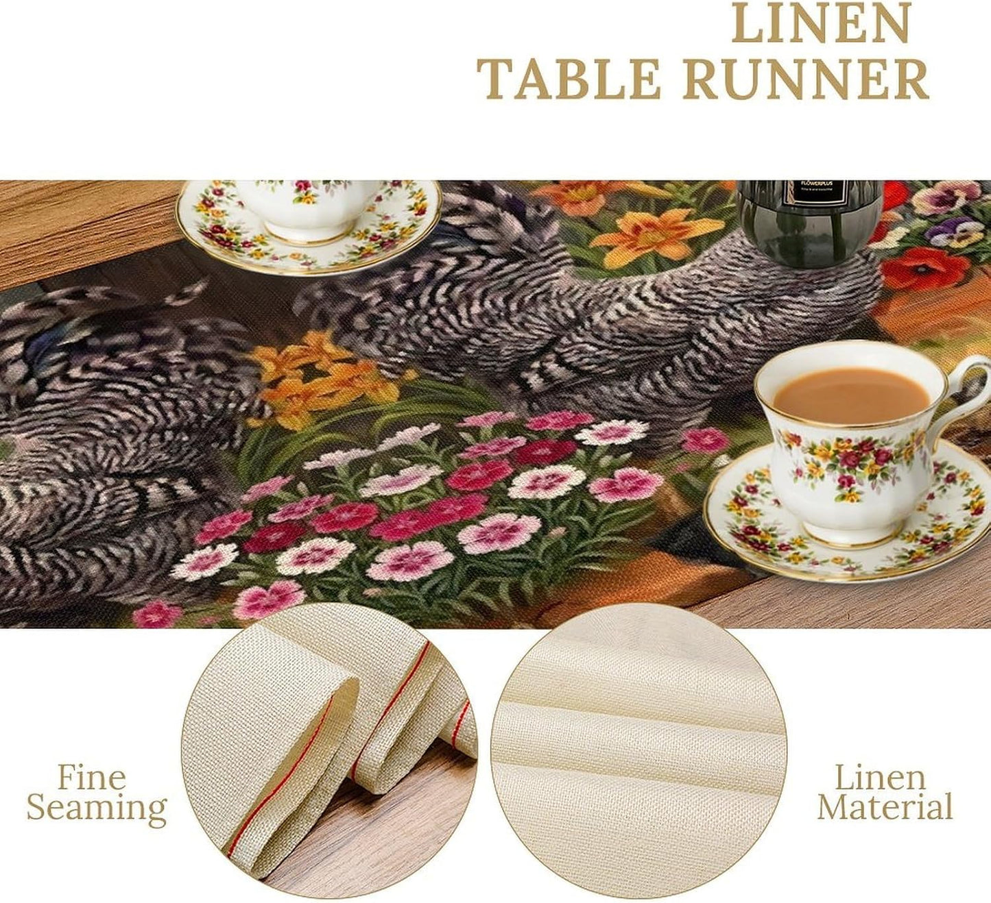 Rooster Table Runner Farm Watercolor Painting Sunflower and Chicken Pattern Printed Linen Table Runner for Home Kitchen