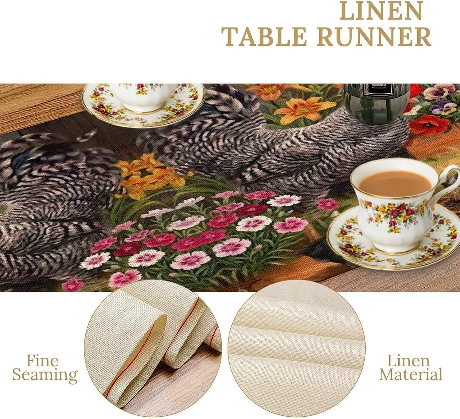 Rooster Table Runner Farm Watercolor Painting Sunflower and Chicken Pattern Printed Linen Table Runner for Home Kitchen