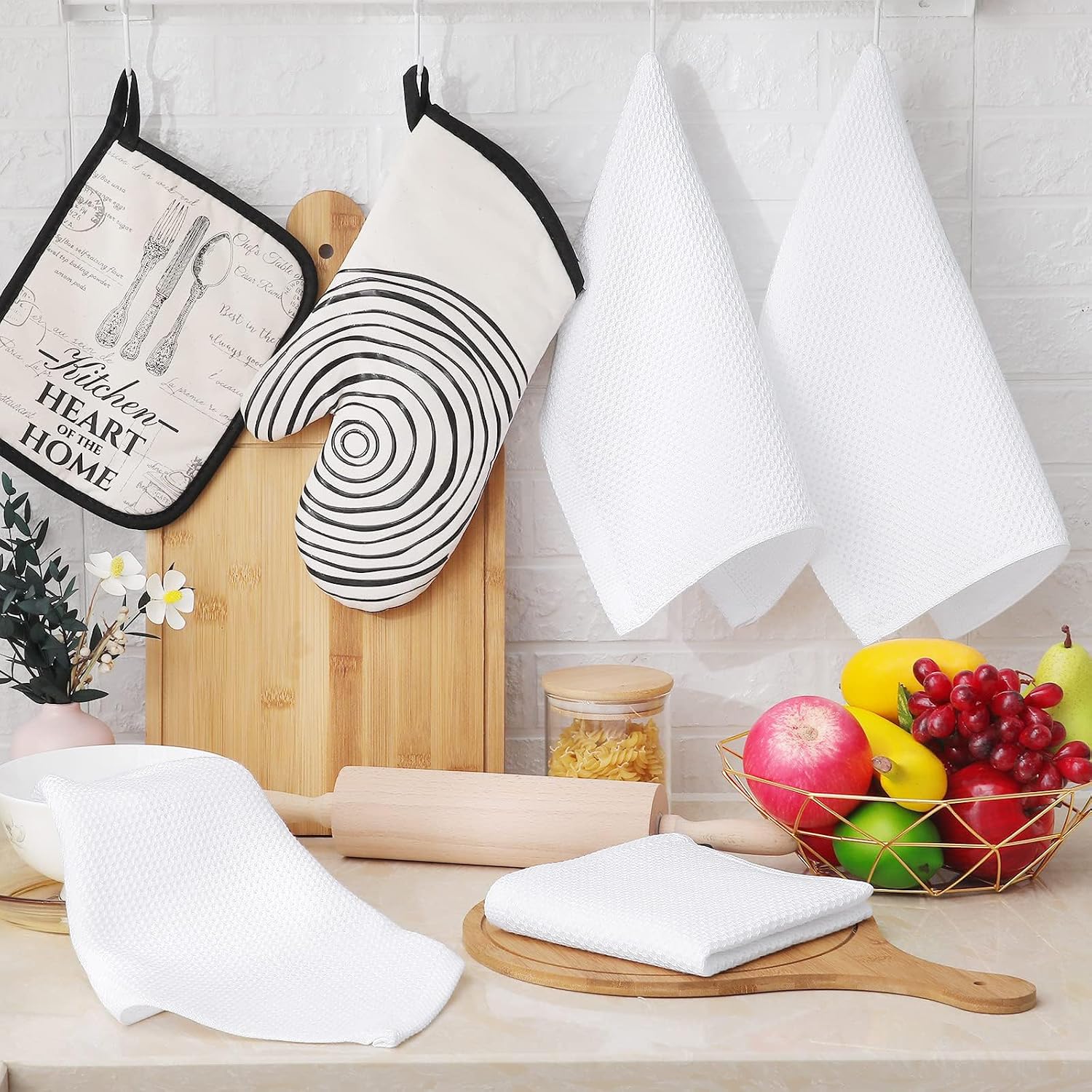 Homaxy 100% Cotton Waffle Weave Kitchen Dish Cloths 24-Pack, White | 12 x 12 Inches, Ultra Soft Absorbent Dish Towels