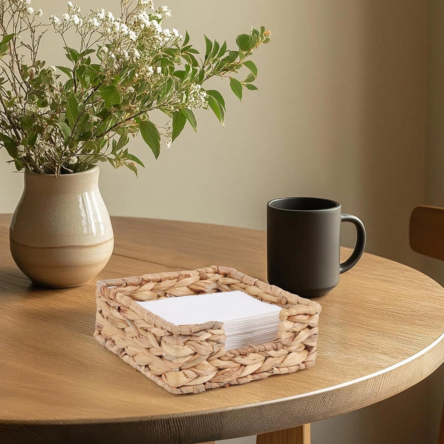 Napkin Holder / Water Hyacinth Napkin Dispenser / Natural / 7.08"L x 7.08"W x 2.75"H