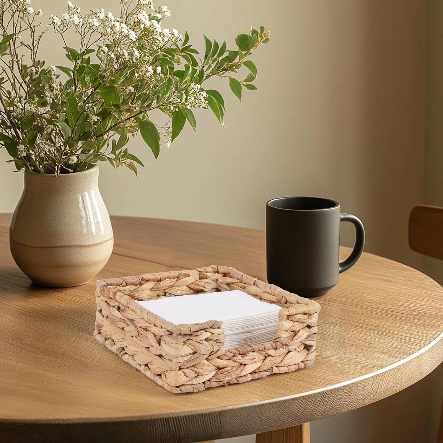Napkin Holder / Water Hyacinth Napkin Dispenser / Natural / 7.08"L x 7.08"W x 2.75"H