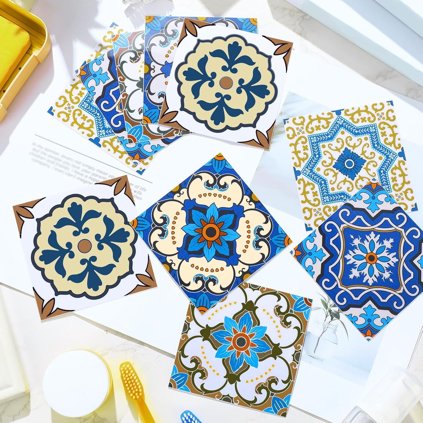 Colorful Talavera Tile Handpainted 10 Designs Peel and Stick Wall Tile / Classic / 4 x 4 / Set of 60