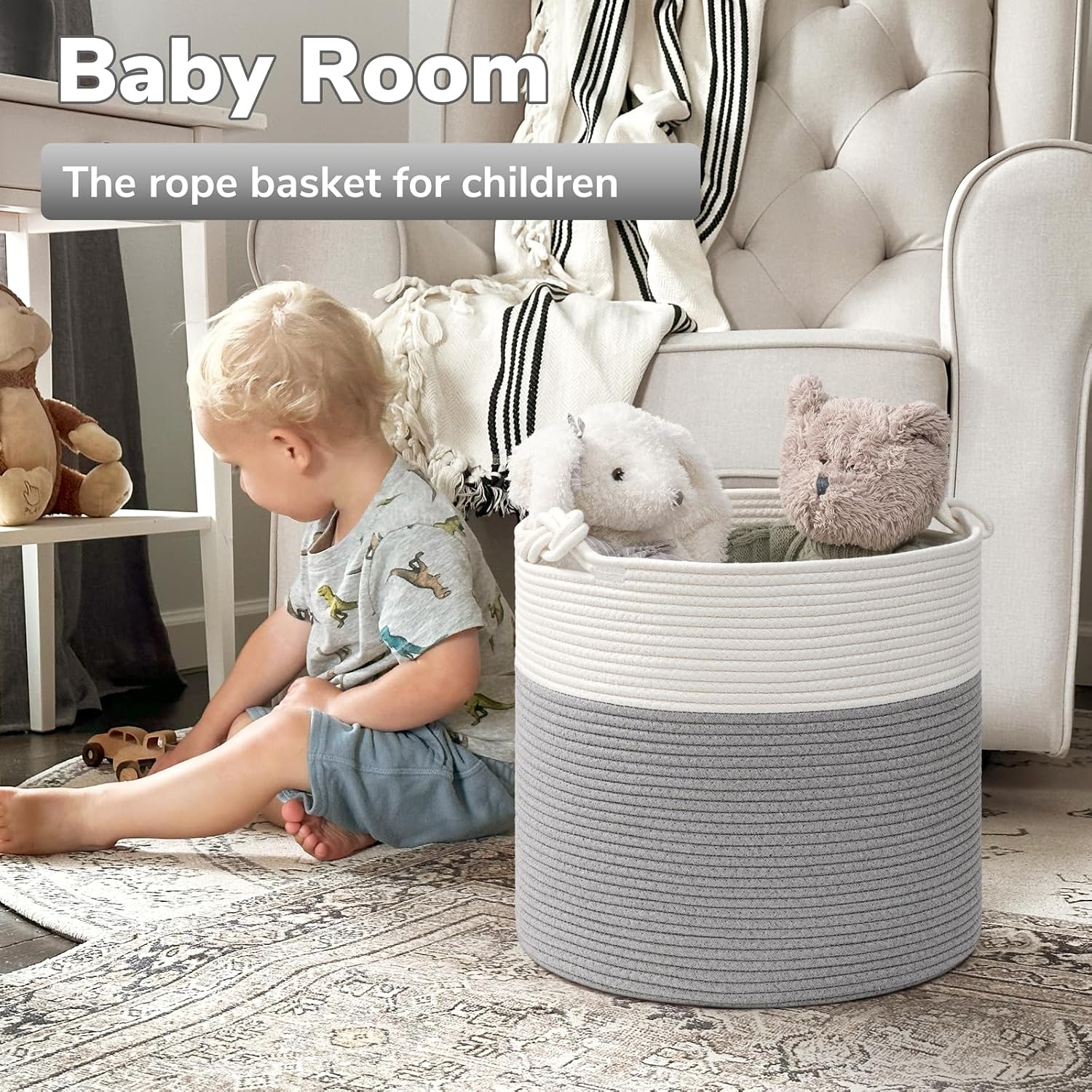 Woven Rope Blanket Basket / Grey / 15 x 14.2