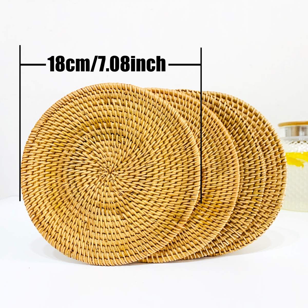 100% Handwoven Rattan Trivets / Natural / 7.08 Inch / Set of 4