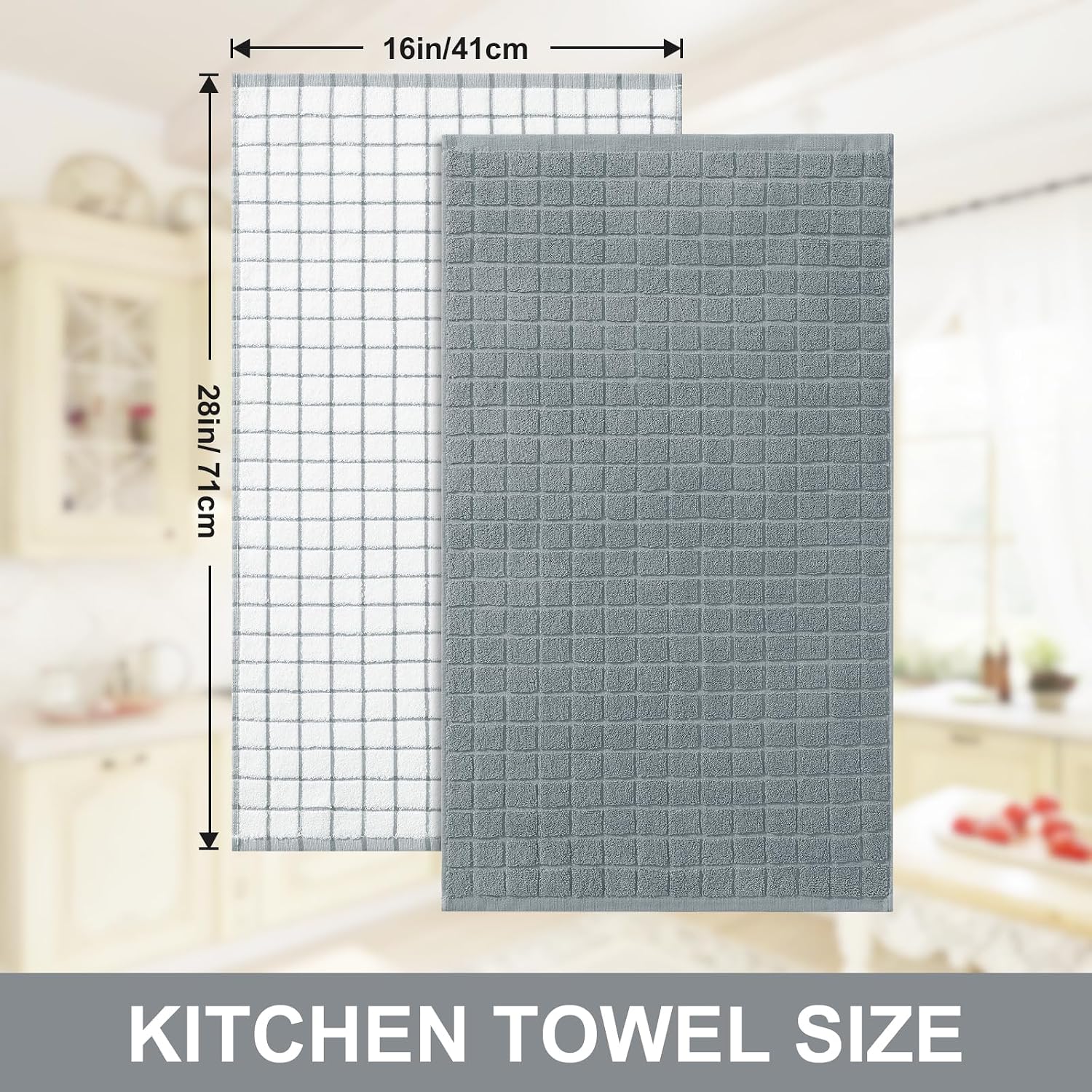 Homaxy Large Premium Cotton Kitchen Towels 16"x 28", 12 Pack, Grey | Natural Ring Spun 390 GSM Dish Towels, Super
