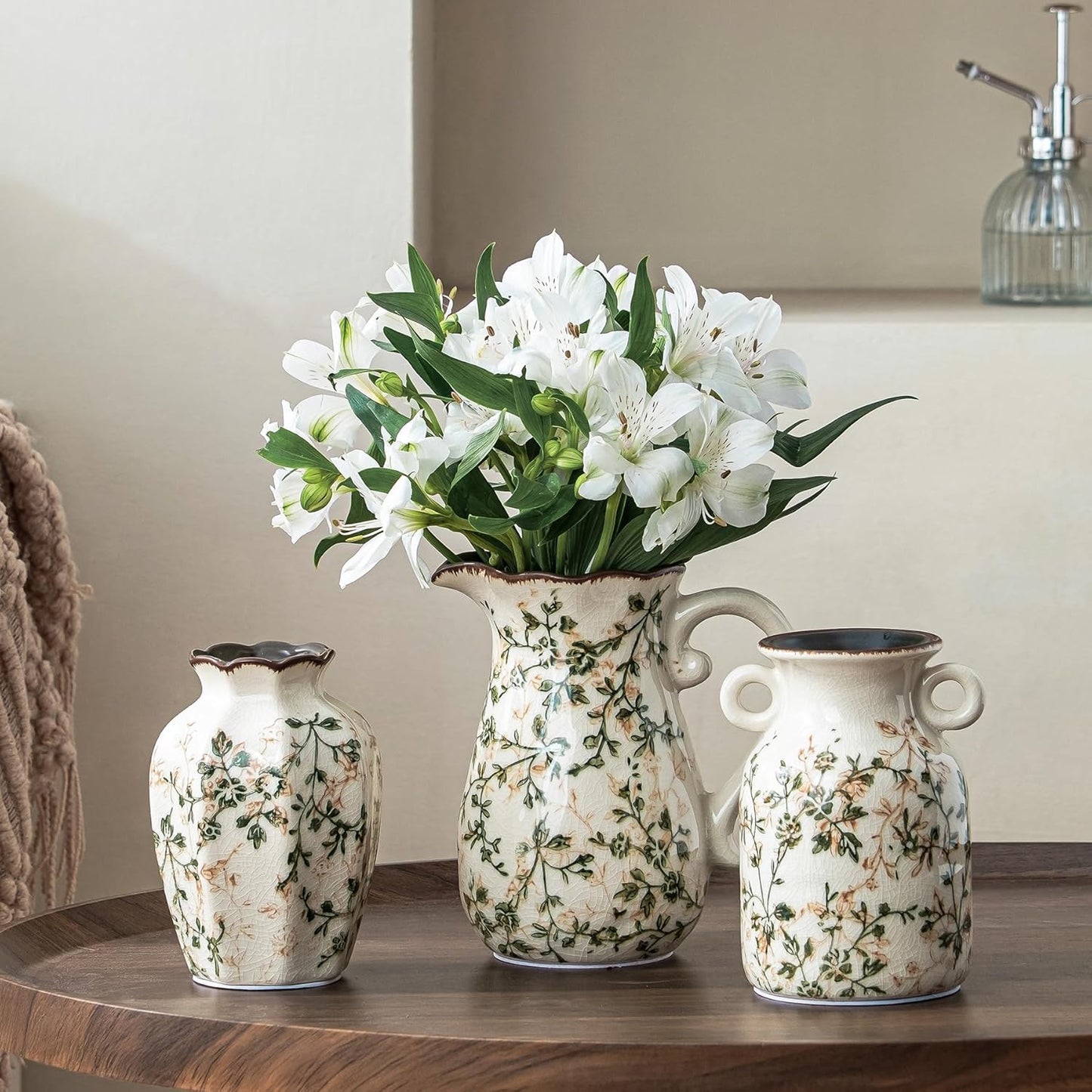 Green Rustic Farmhouse Vase Set / 06-green and Beige-set of Three / Set of 3