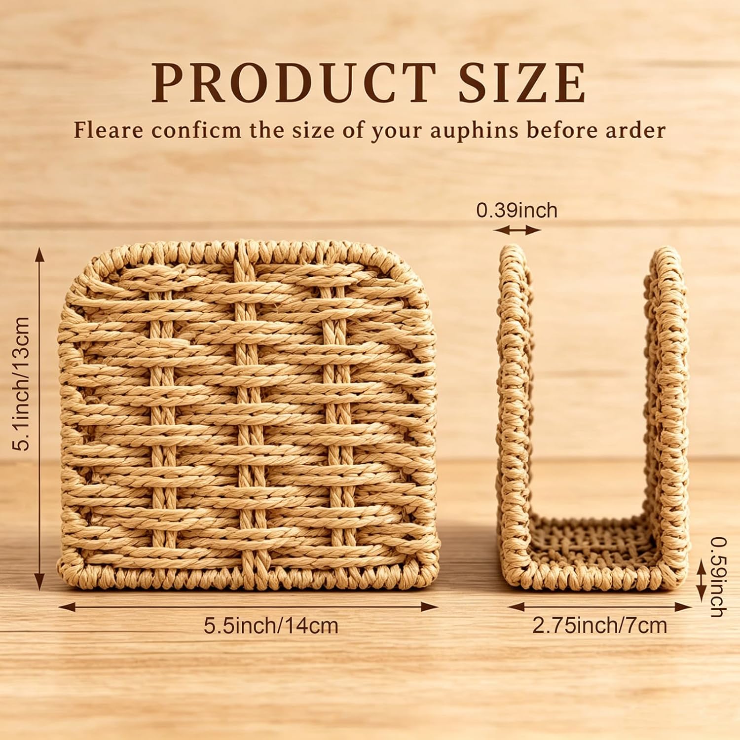 Upright Woven Rattan Napkin Holder / Flaxen / Natural