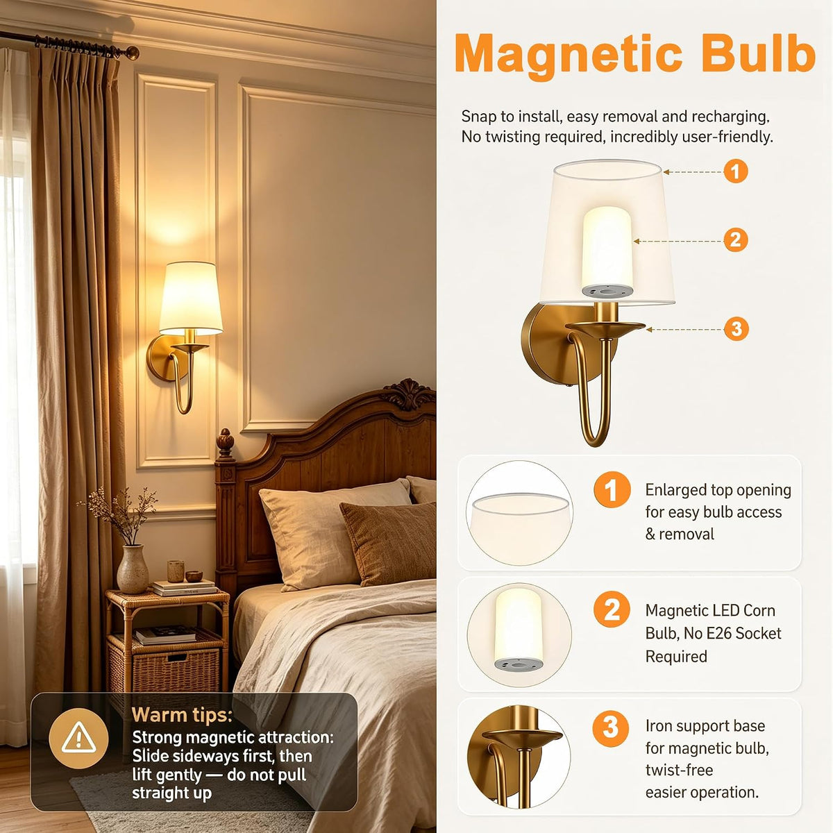 Rechargeable Wall Sconces Set of 2, 10000mAh Magnetic LED Bulb Wall Lights, 9 RGB Colors 3 CCT Dimmable, Battery
