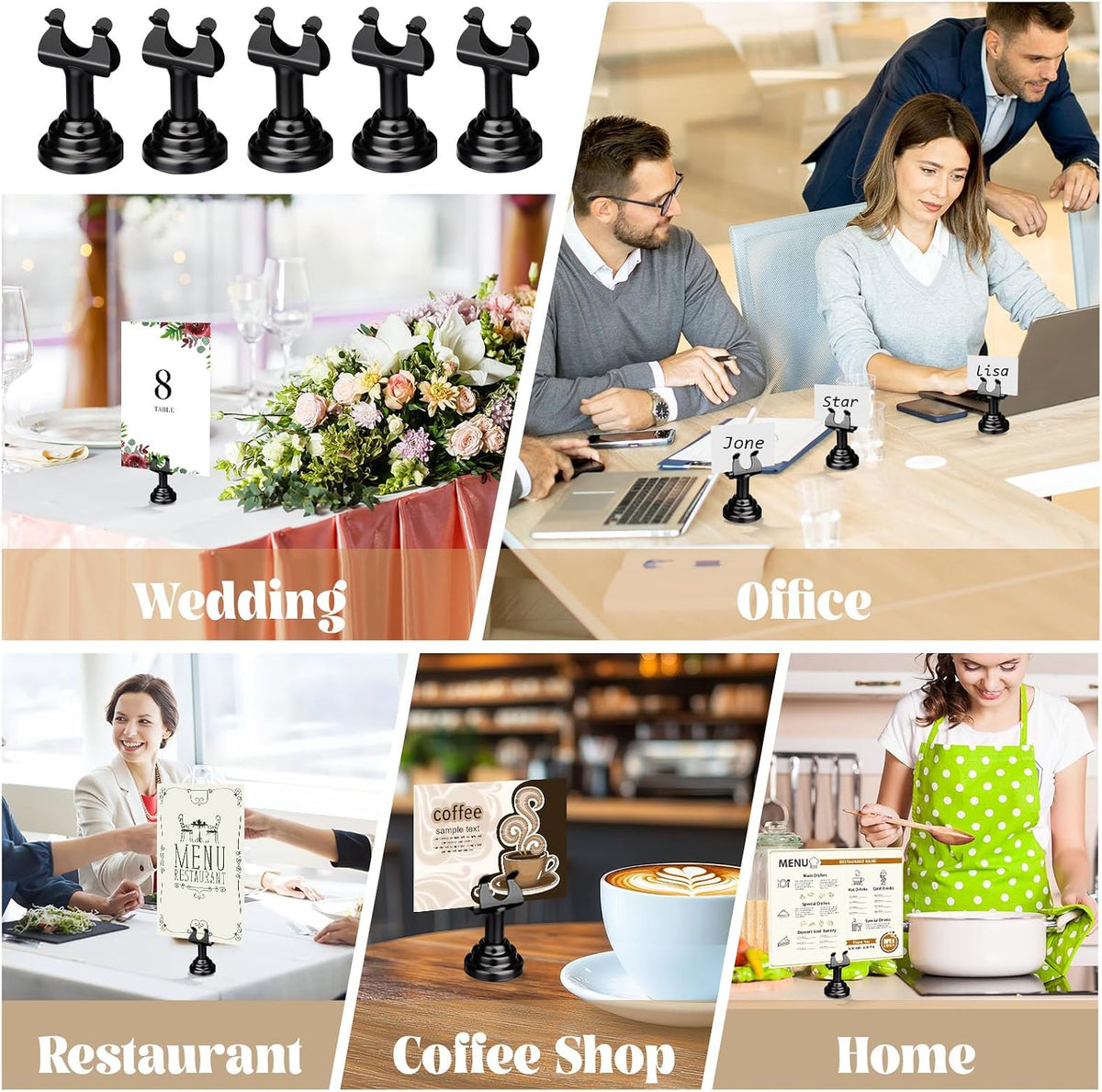 24 Pcs Black Table Number Holders Metal 1.8 in Place Card Holder | Harp Clip Place Cards Stands for Wedding Restaurant