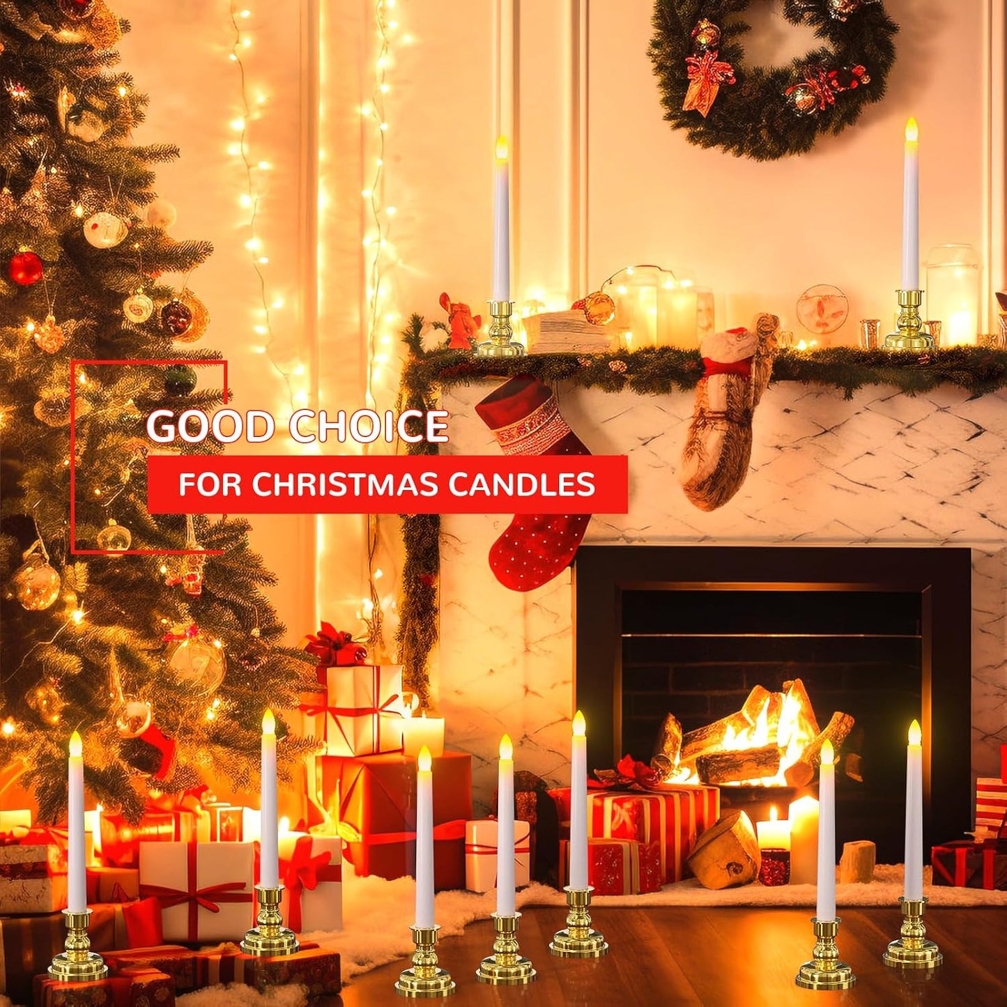 PChero Window Candles with Remote Timer, Gold, 6 Packs | Battery Operated Flameless LED, Removable Gold Holders, Taper