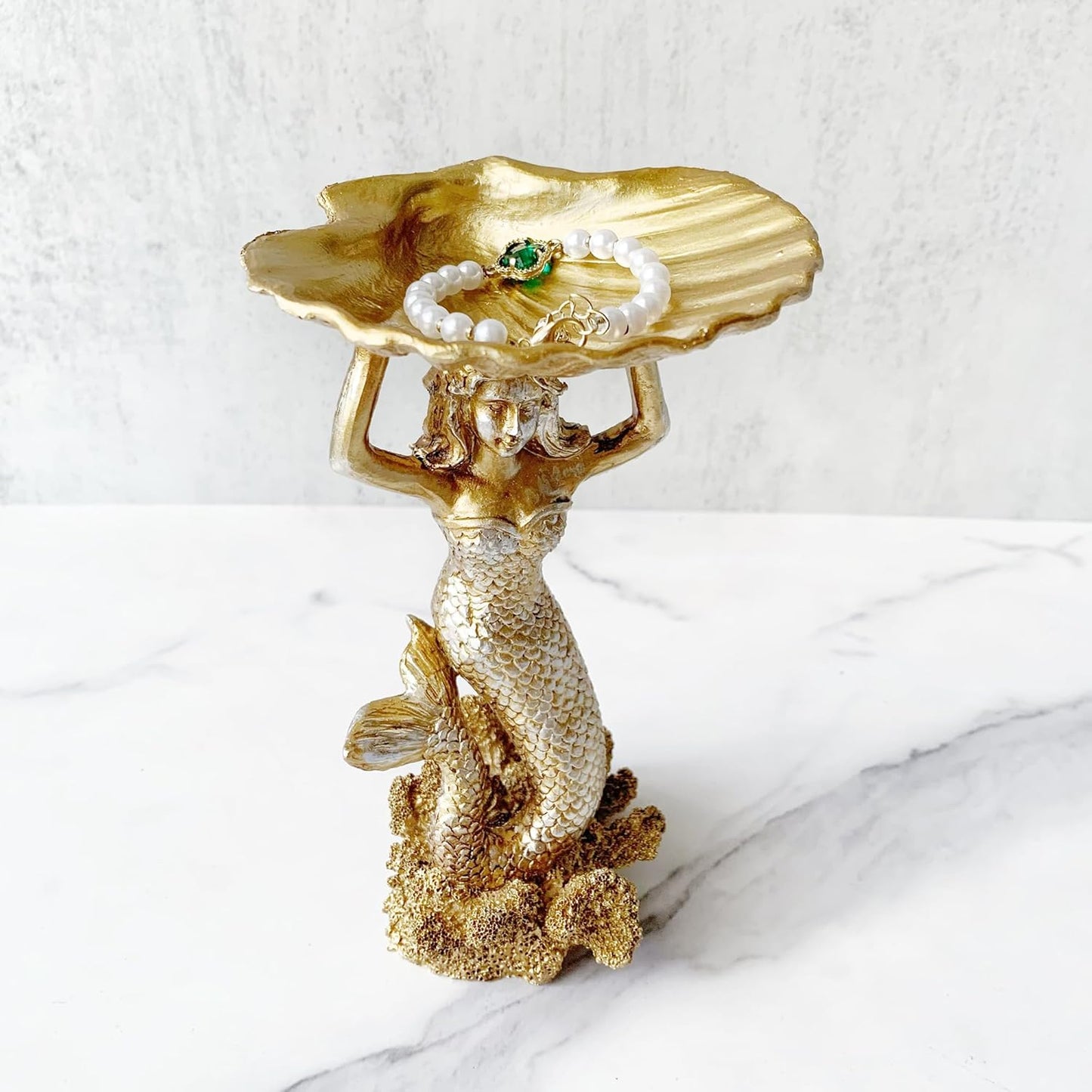 Golden Mermaid Shell Statue Home / Large Mermaid