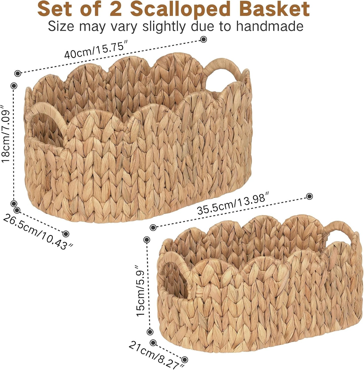 Scalloped Wicker Basket / Oval / Natural / Set of 2