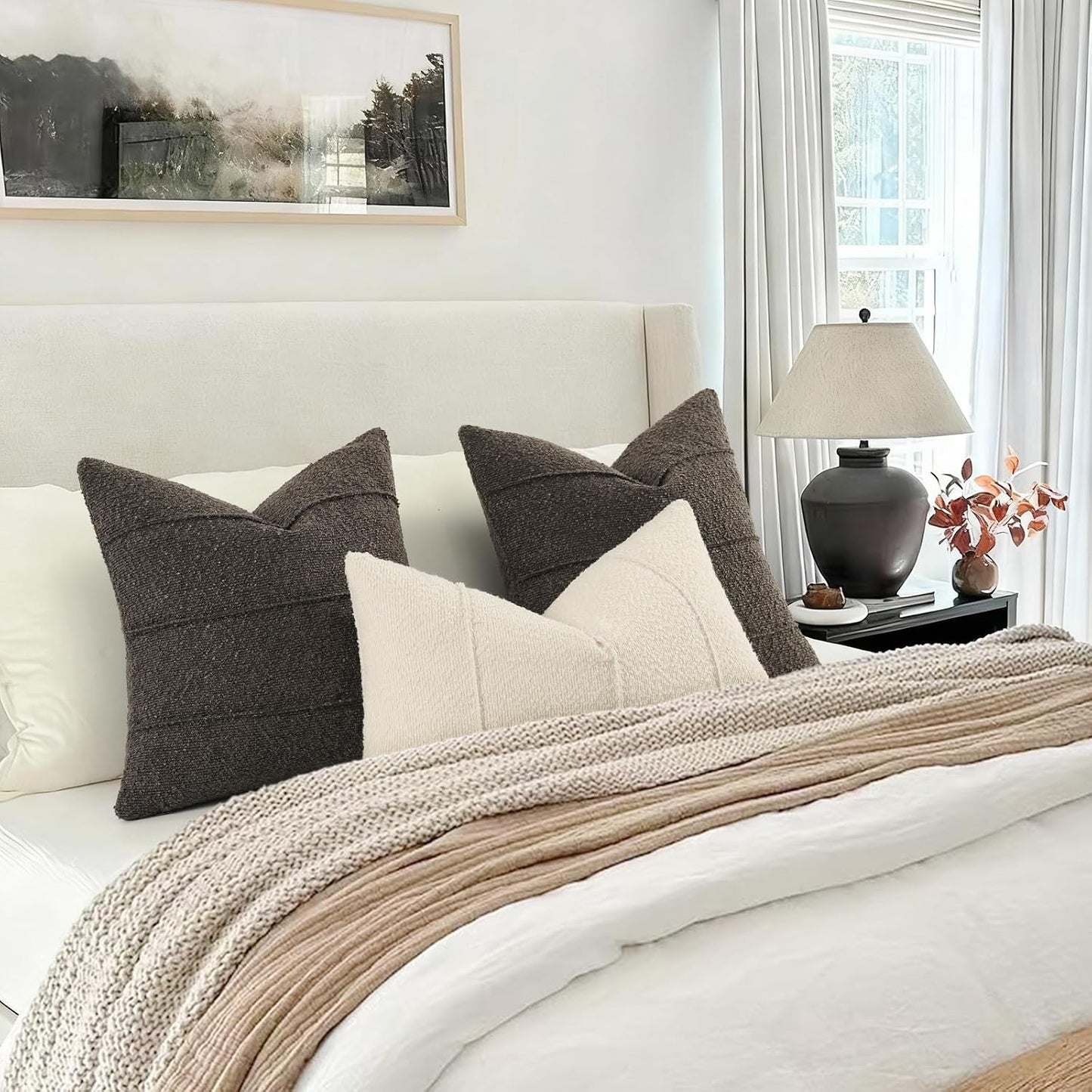 Textured Boucle Throw Pillow Covers / Dark Gray / 18 x 18 / Set of 2