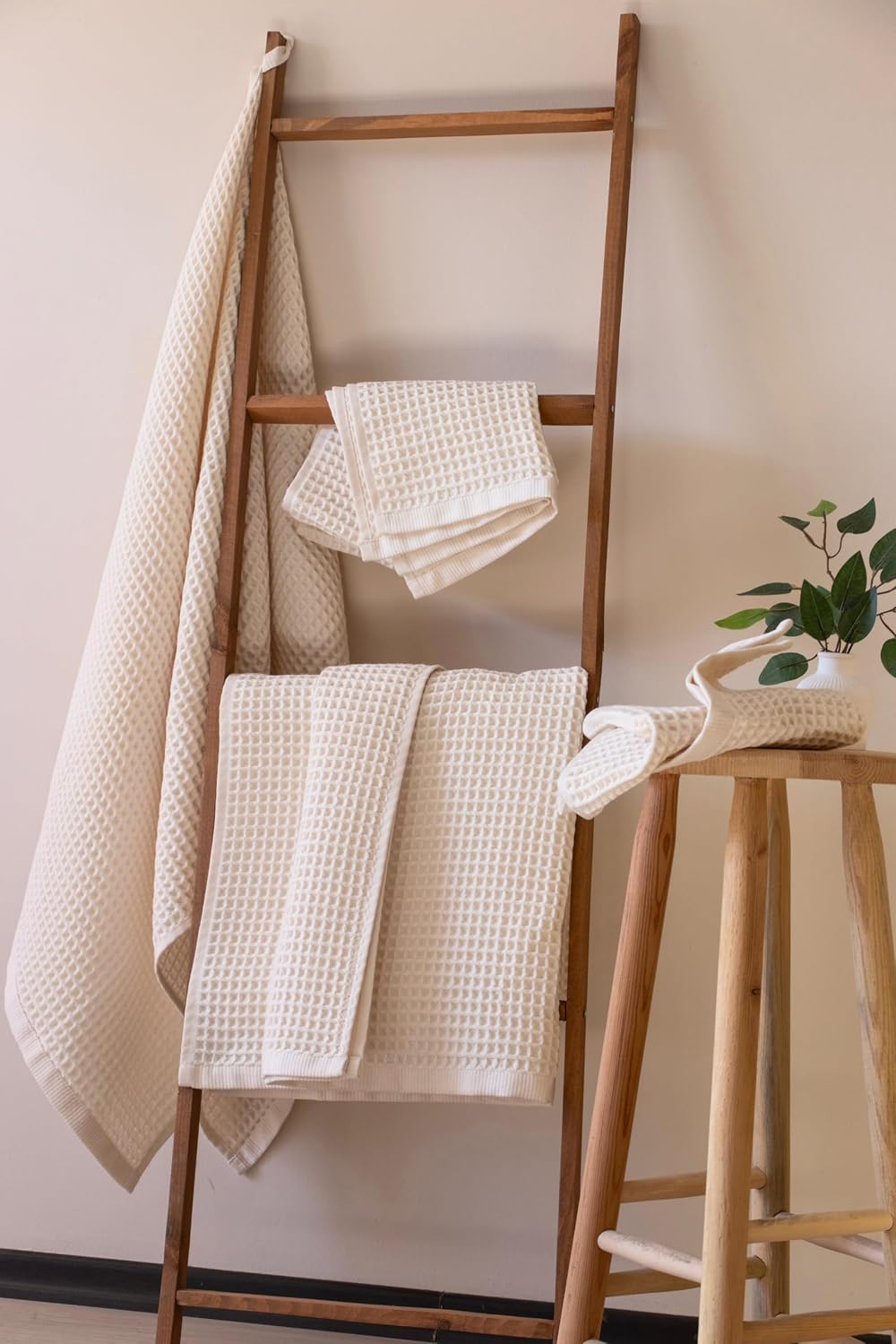 PÜSKÜL Raw-Undyed Natural 100% Turkish Cotton Waffle Towels Set of 4-Piece | 2-Bath sheet (Extra-large 32x63") and