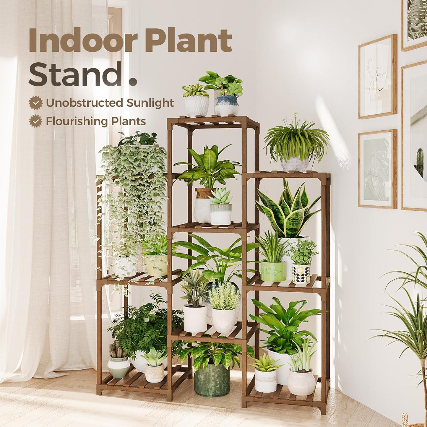 Bamworld Plant Stand Indoor Plants Shelf Outdoor Wood Plant Rack | for 4 Tiers Large Flower Stand for Multiple Plants
