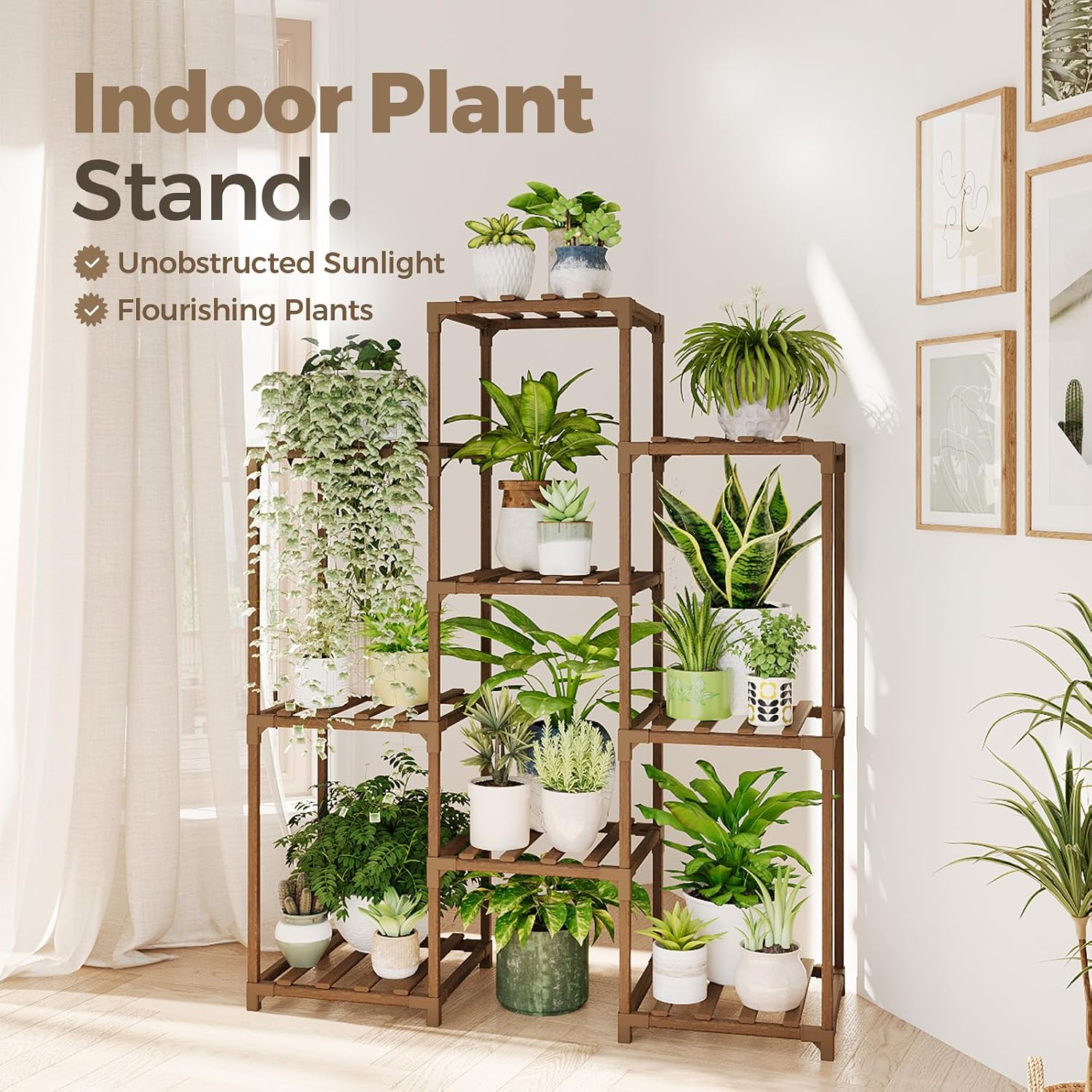 Bamworld Plant Stand Indoor Plants Shelf Outdoor Wood Plant Rack | for 4 Tiers Large Flower Stand for Multiple Plants