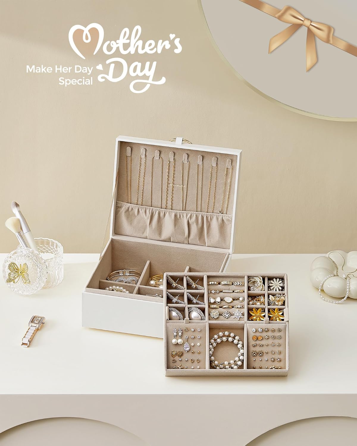 Jewelry Organizer / Removable Jewelry Tray / White