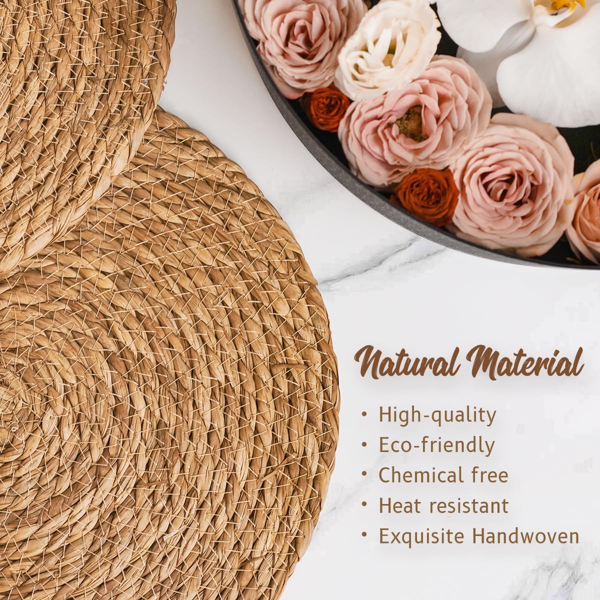 BAVIFY 13.8" Round Woven Placemats Set of 6, Table Mats for Dining Table | 13.8 Inch Place Mats Set of 6, Wicker Plate