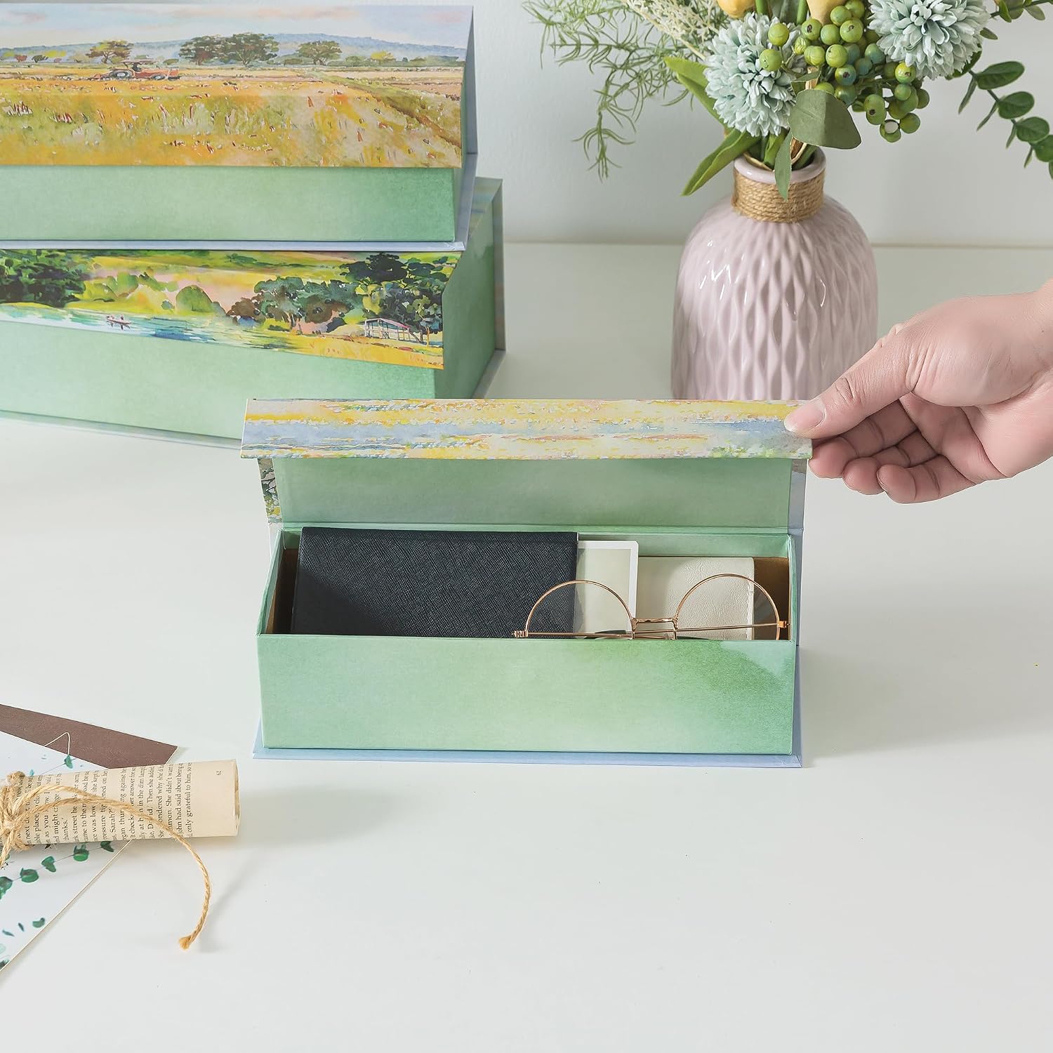 Cardboard Boxes / Decorative Storage Boxes / Pastoral Tranquility / Set of 3