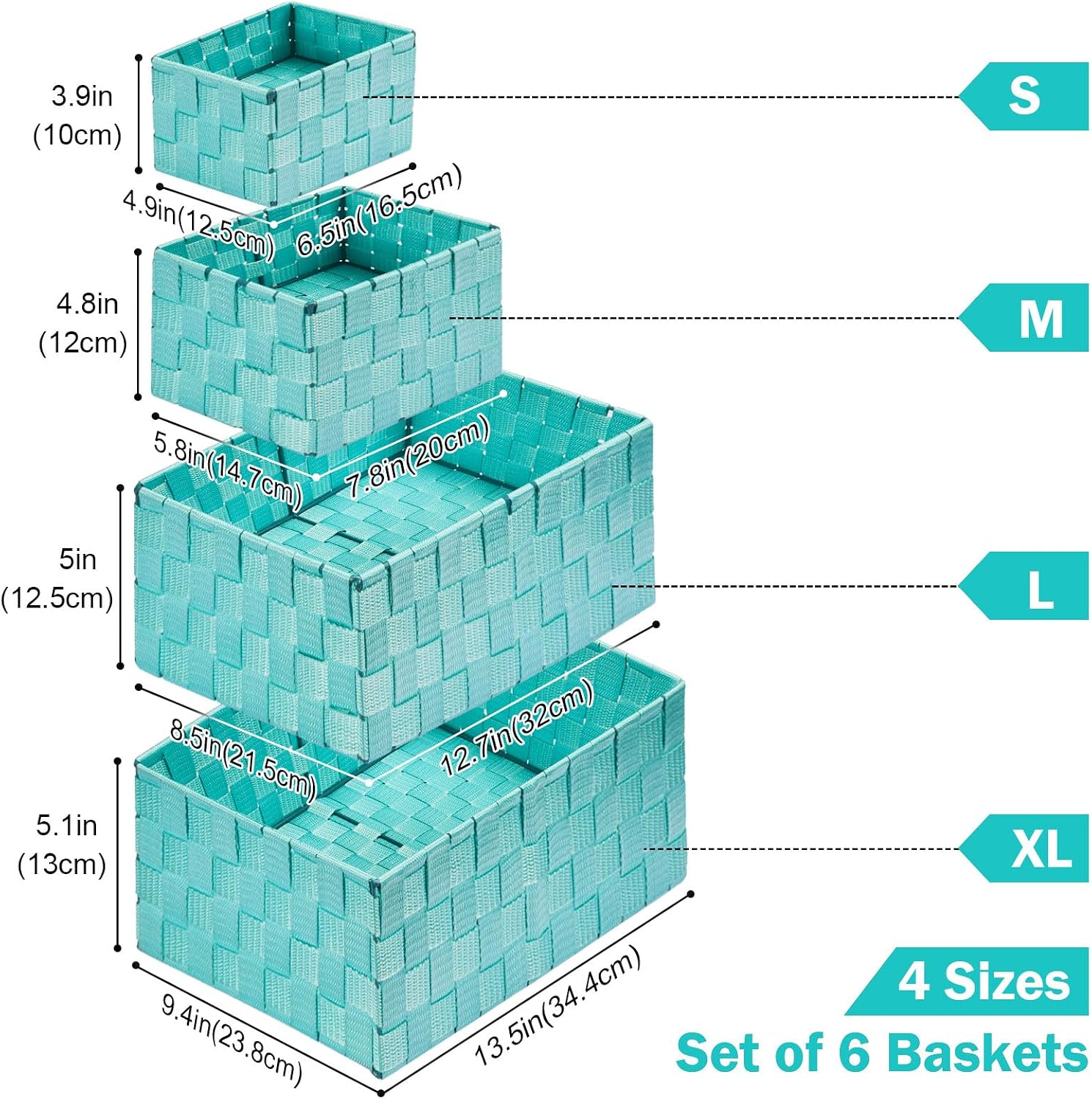 Woven Storage Baskets / Aqua / Set of 6