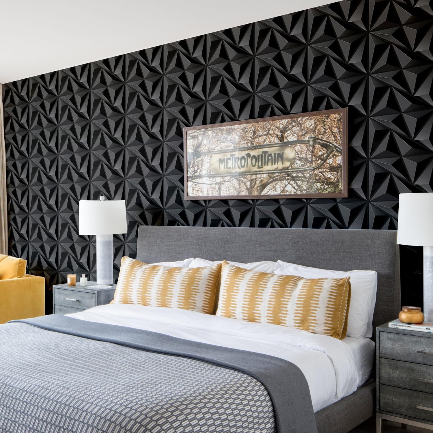 STICKGOO Black Diamond 3D Wall Panels, 12''x12'', 33 Pack | PVC Accent Wall Panels for Interior Wall Decor, Living