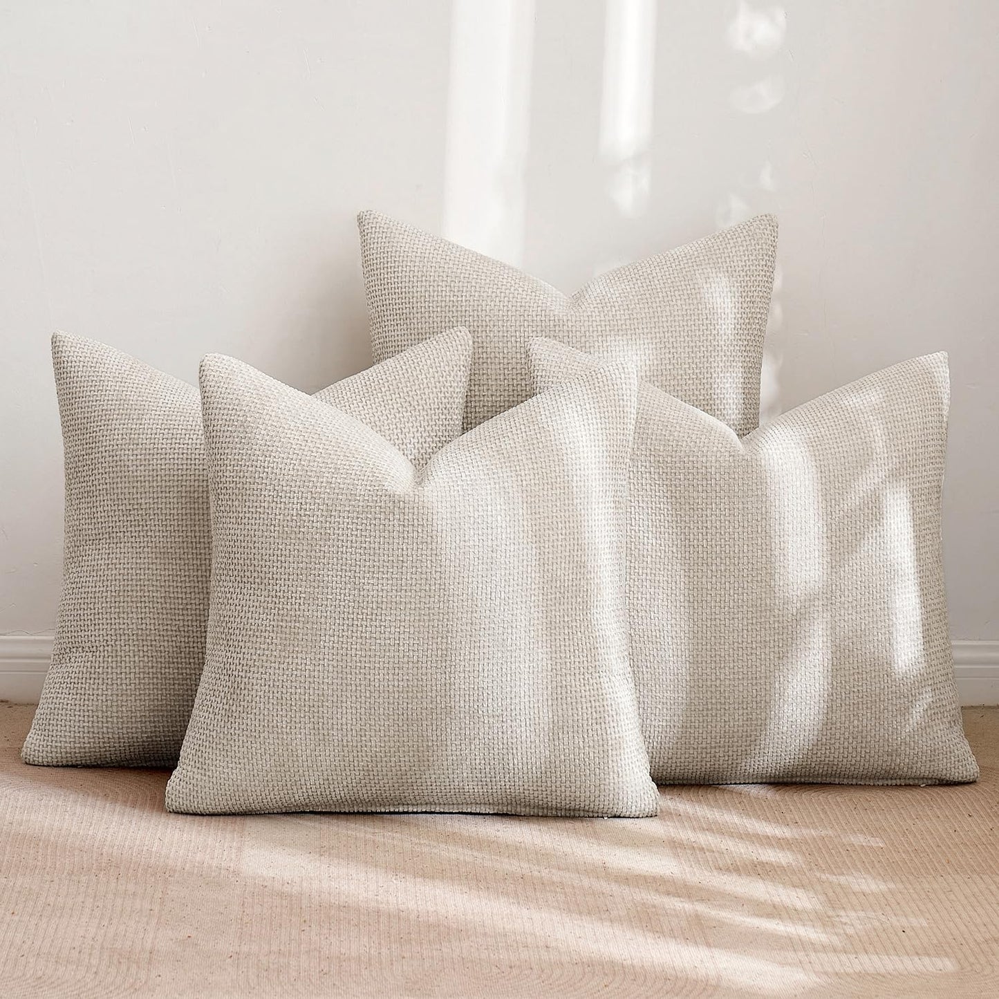 Couch Throw Pillow Covers Soft Decorative Chenille Pillow Covers / 18 x 18 / Cream / Set of 4