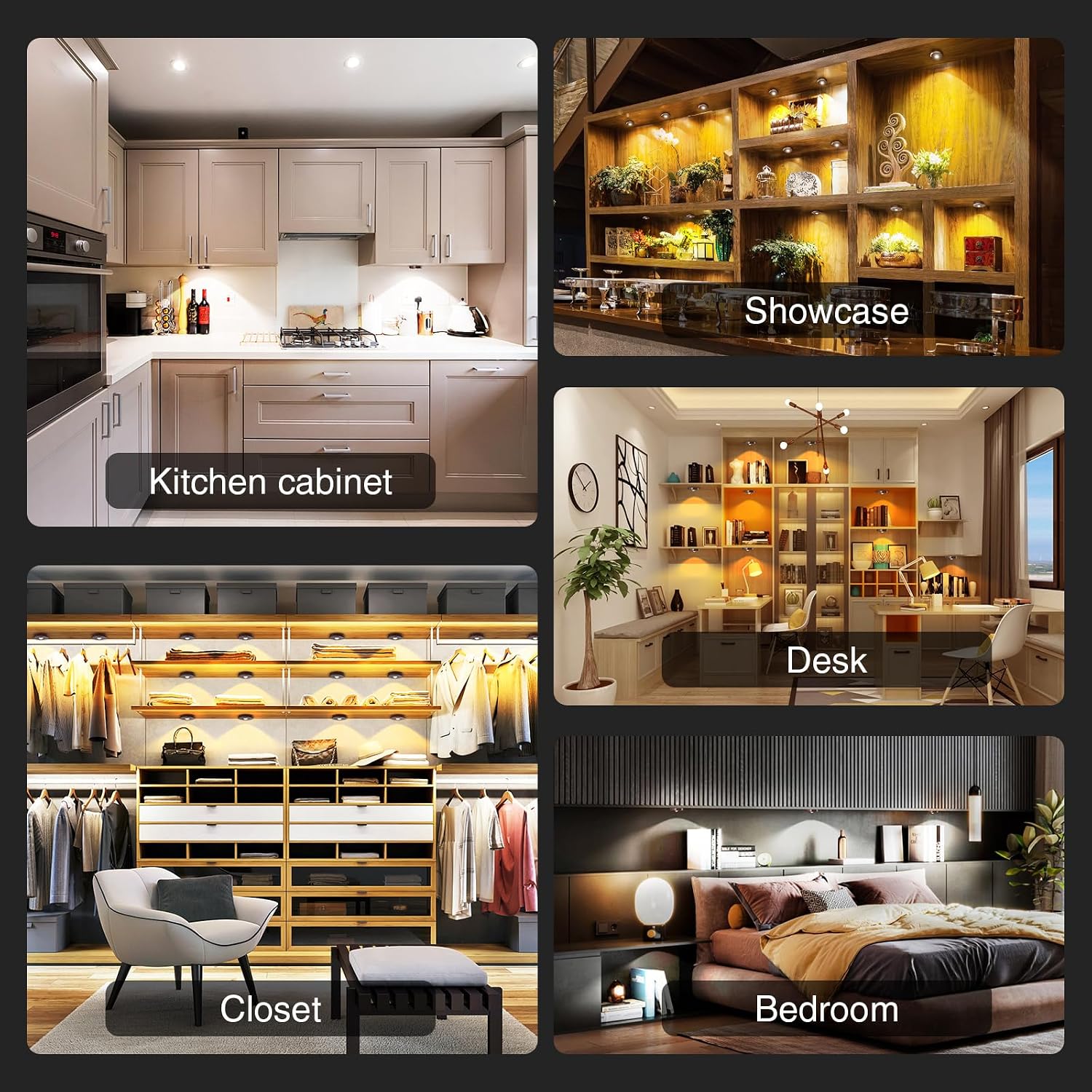 Puck Lights with Remote Control Rechargeable,Wireless Under Cabinet Lighting,2000mAh Battery Operated Tap Push Touch
