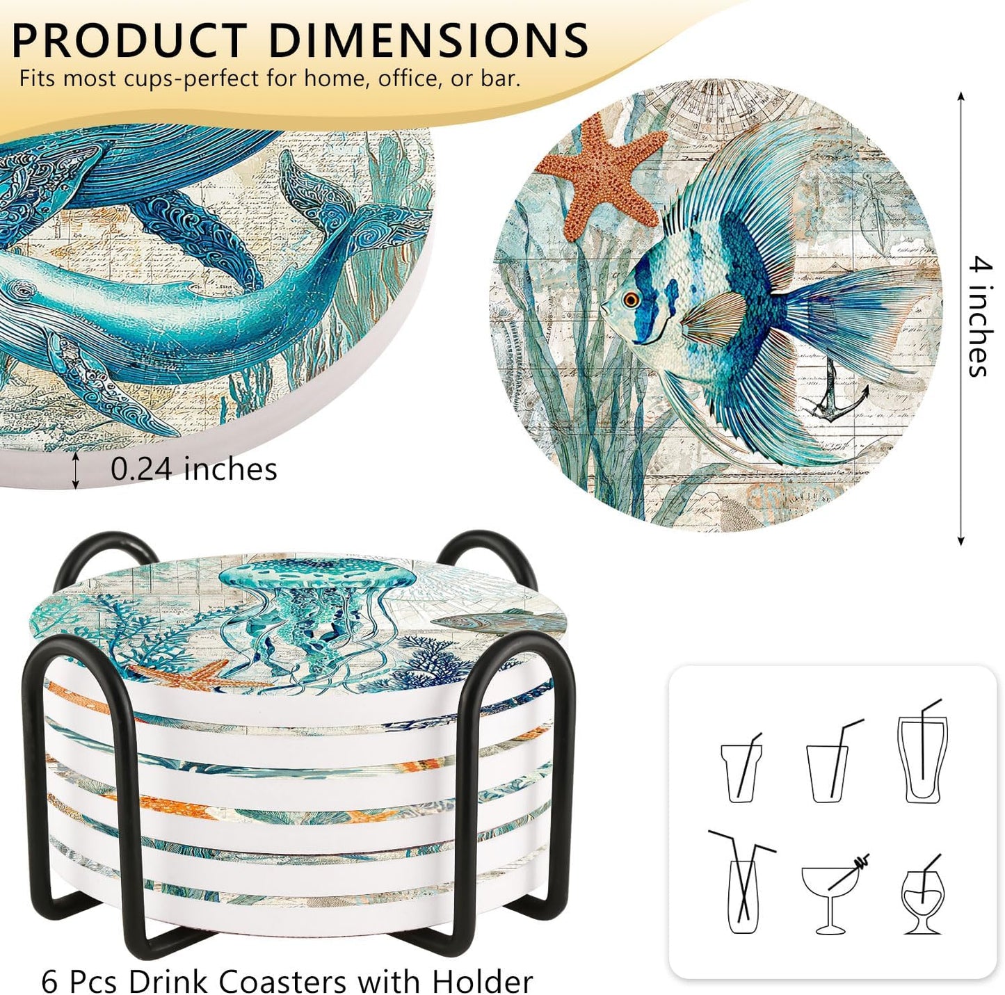 Holder for Drinks / Whale / Set of 6