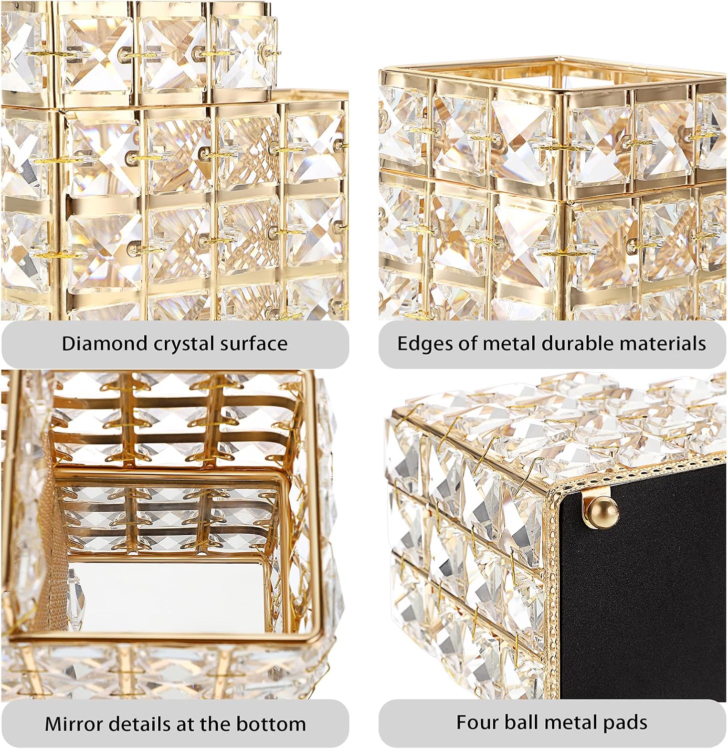 Crystal Remote Control Holder 2 Slots Desktop Organizer Multi-Function Desk Stationery / Gold