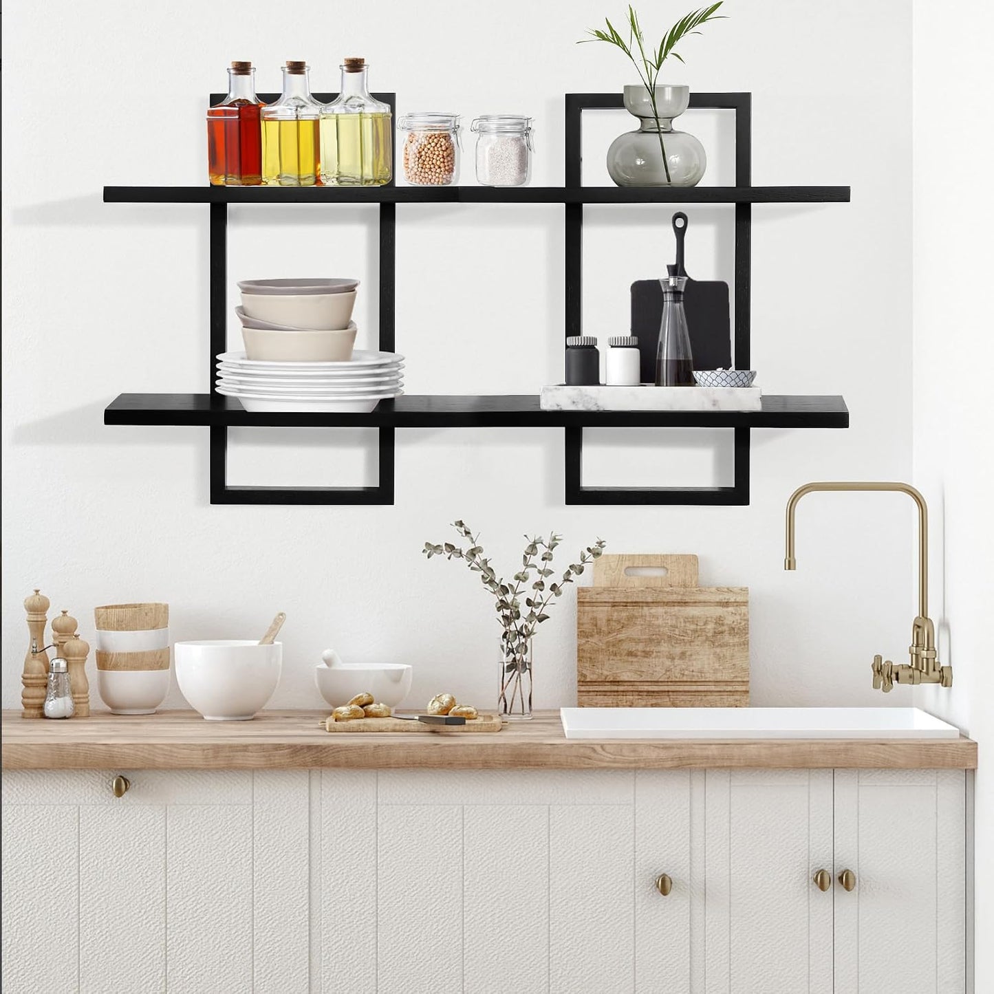 Floating Shelves / Modern Decorative Plants Shelves / Black-2 Tier / Set of 2