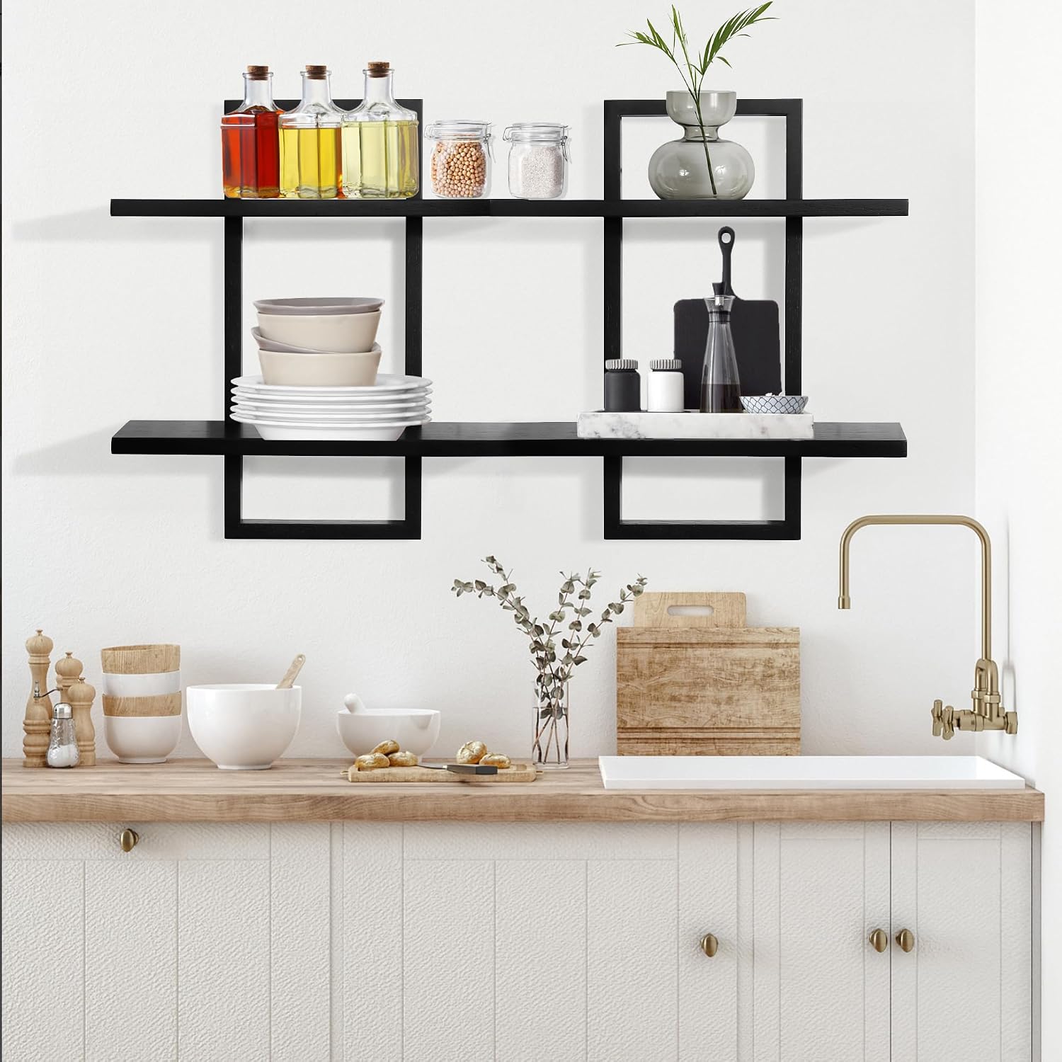 Floating Shelves / Modern Decorative Plants Shelves / Black-2 Tier / Set of 2
