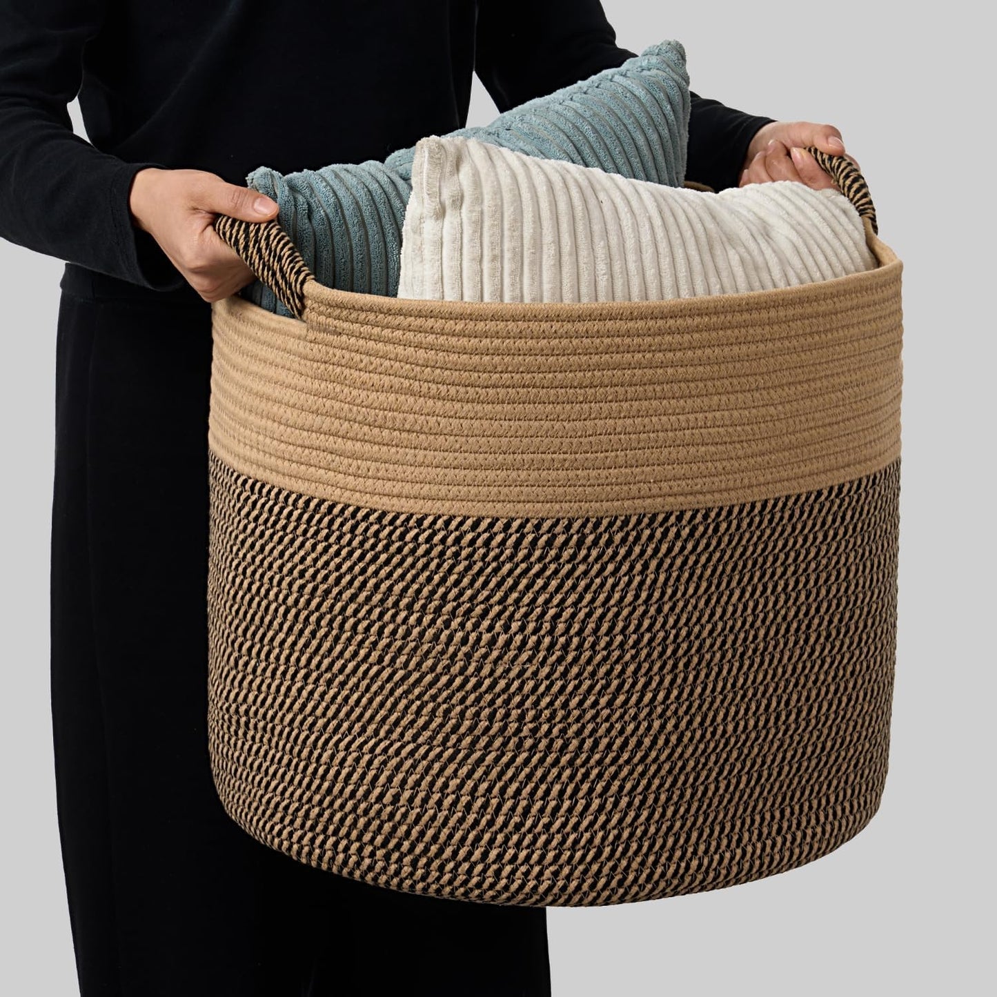 Blanket Basket / Pillows & Laundry / Jute/mixed Black / 16 x 16 x 14