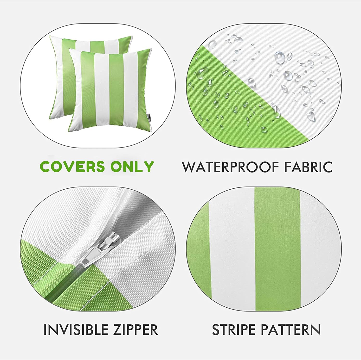 Western Home Decorative Outdoor Solid Waterproof Striped Throw / Greenery / 18 x 18 / Set of 2